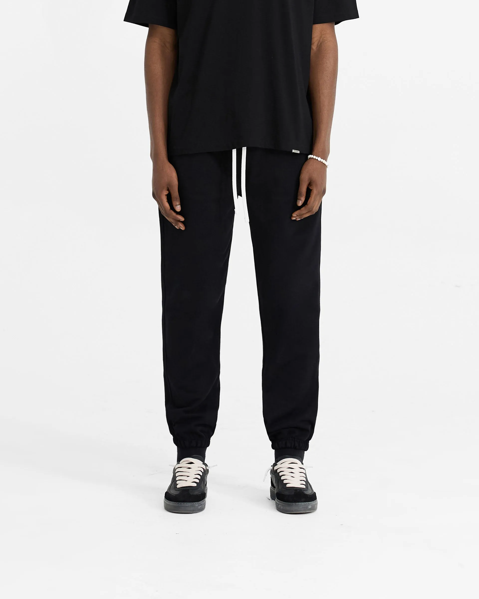 Ripstop Texture Essential Fit Initial Cuffed Sweatpant - Black