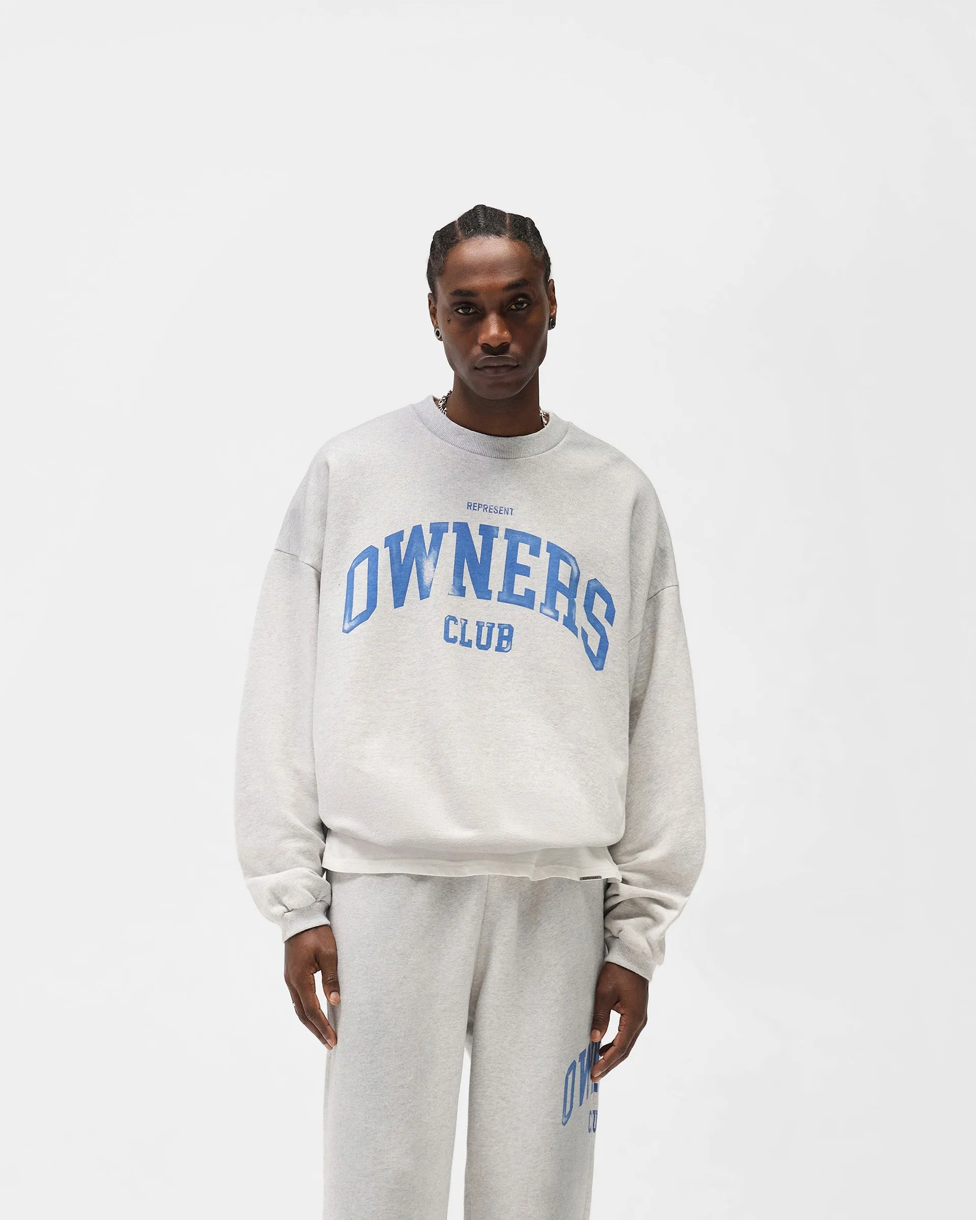 Represent Owners Club Sweater - Sprayed Ice Grey Marl chain accents