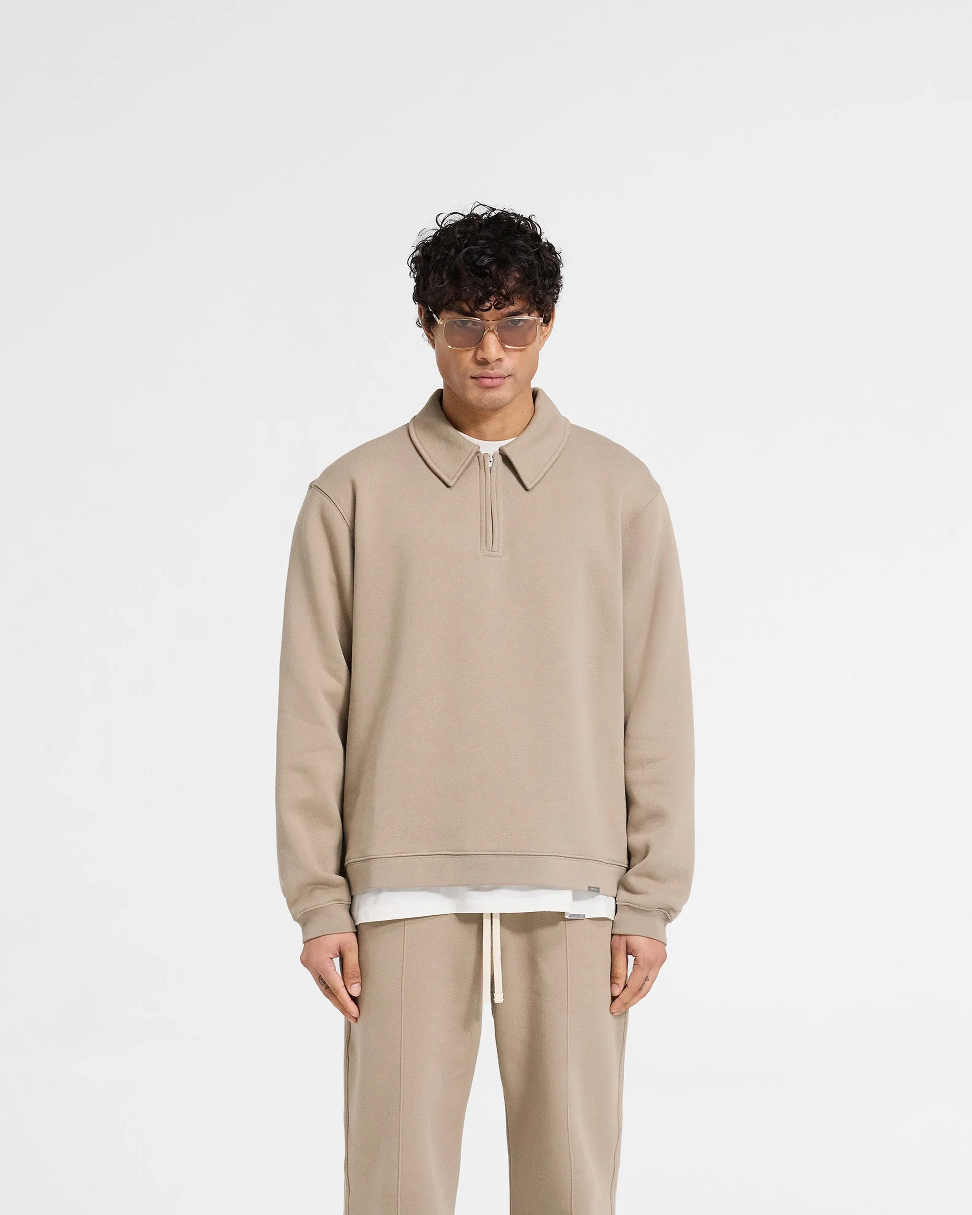 quick-drying Simple Look Initial Boxy Quarter Zip - Dune