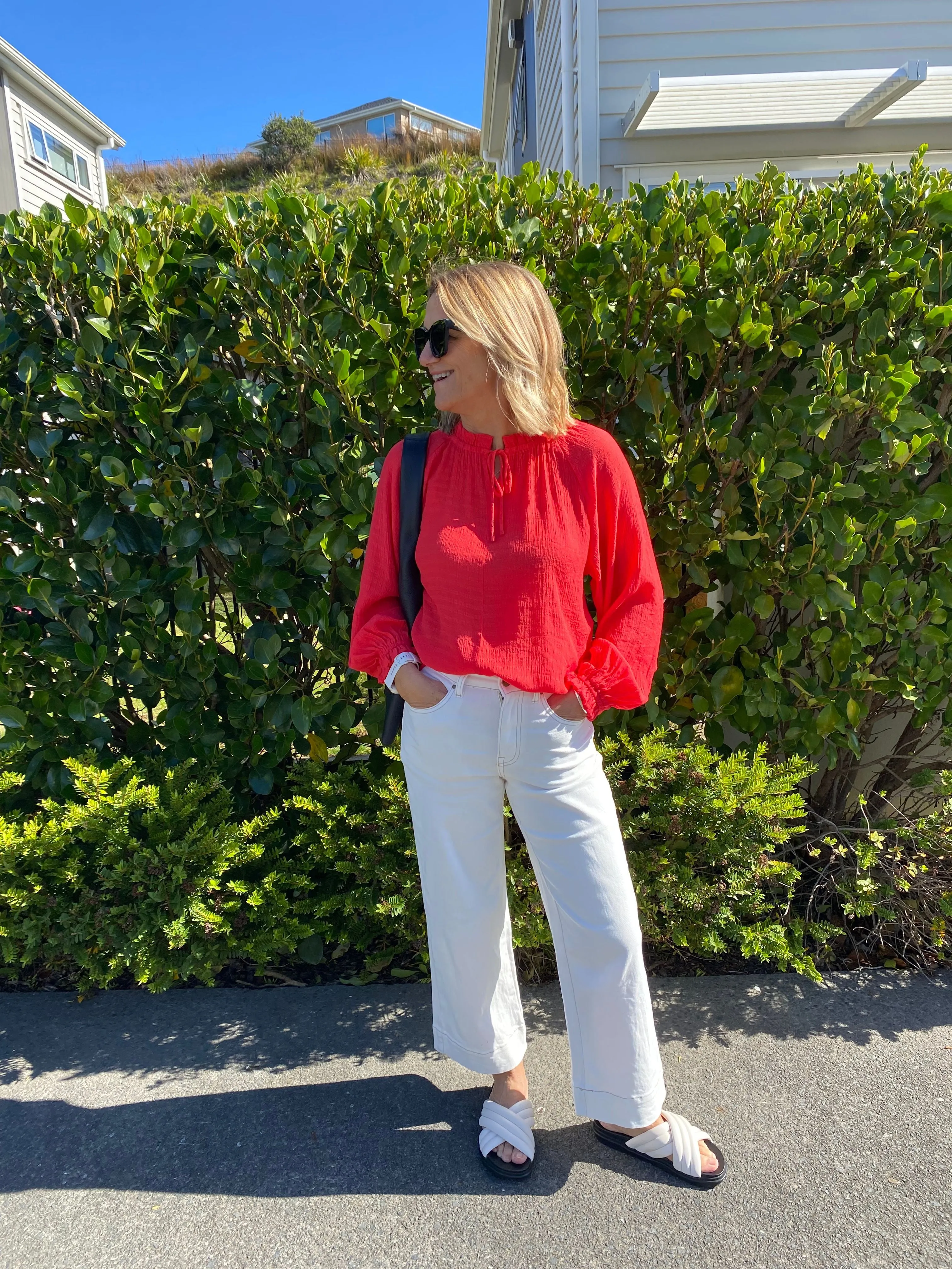 OversizedSilhouette Shine On Label Harvest Poet Blouse Coral