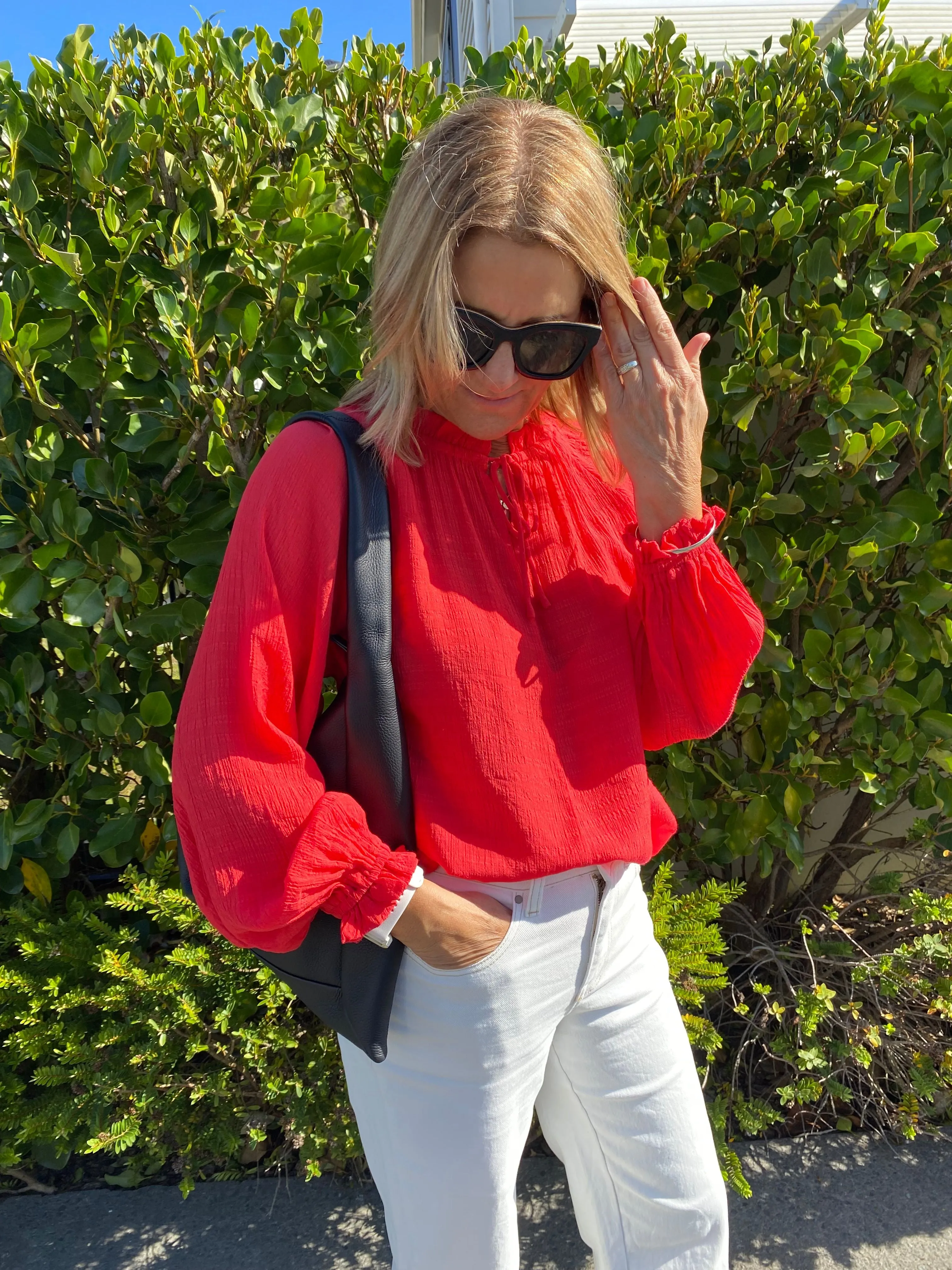 Shine On Label Harvest Poet Blouse Coral MultiPocket Design DurableZipper