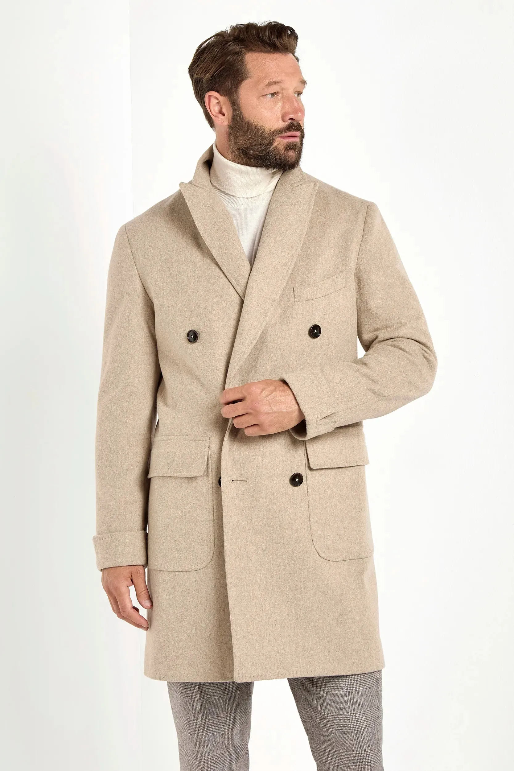Beige polo coat ?C Made in Italy AntimicrobialCoating