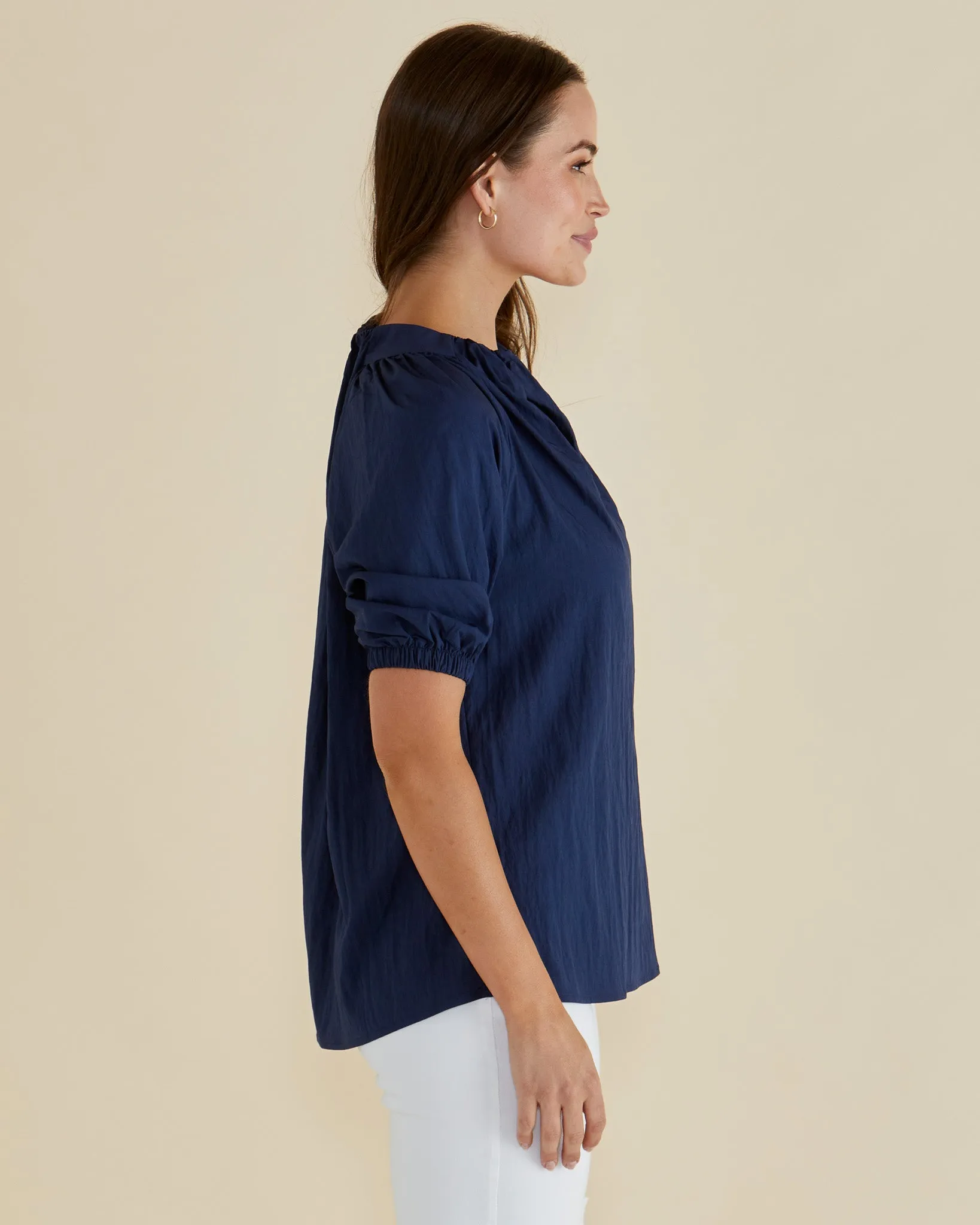 Betty Basics Joanne Blouse Navy Blue OrganicCottonBlend Ultra Soft Handfeel