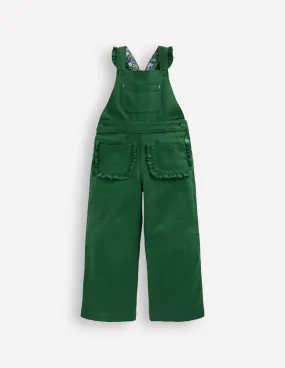 Fashionable Cut Frill Dungarees-Pine Green