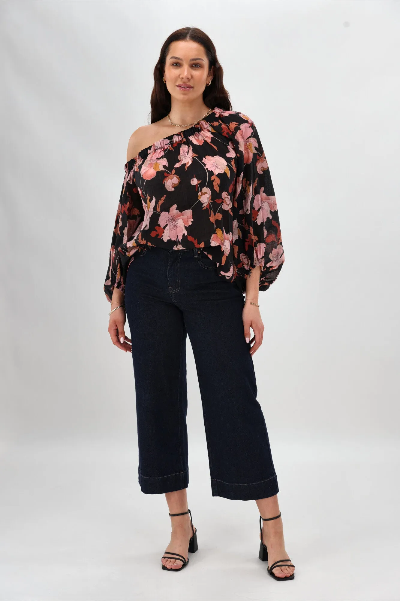 wrinkle free finish Celebration By Shine On Claudia off the Shoulder Top Black Floral