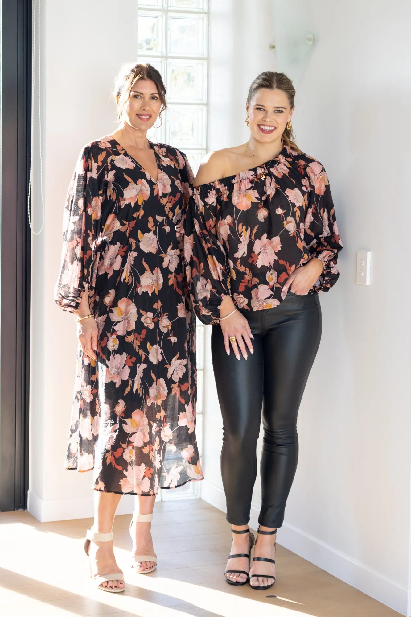 HighDensity Weave Celebration By Shine On Claudia off the Shoulder Top Black Floral