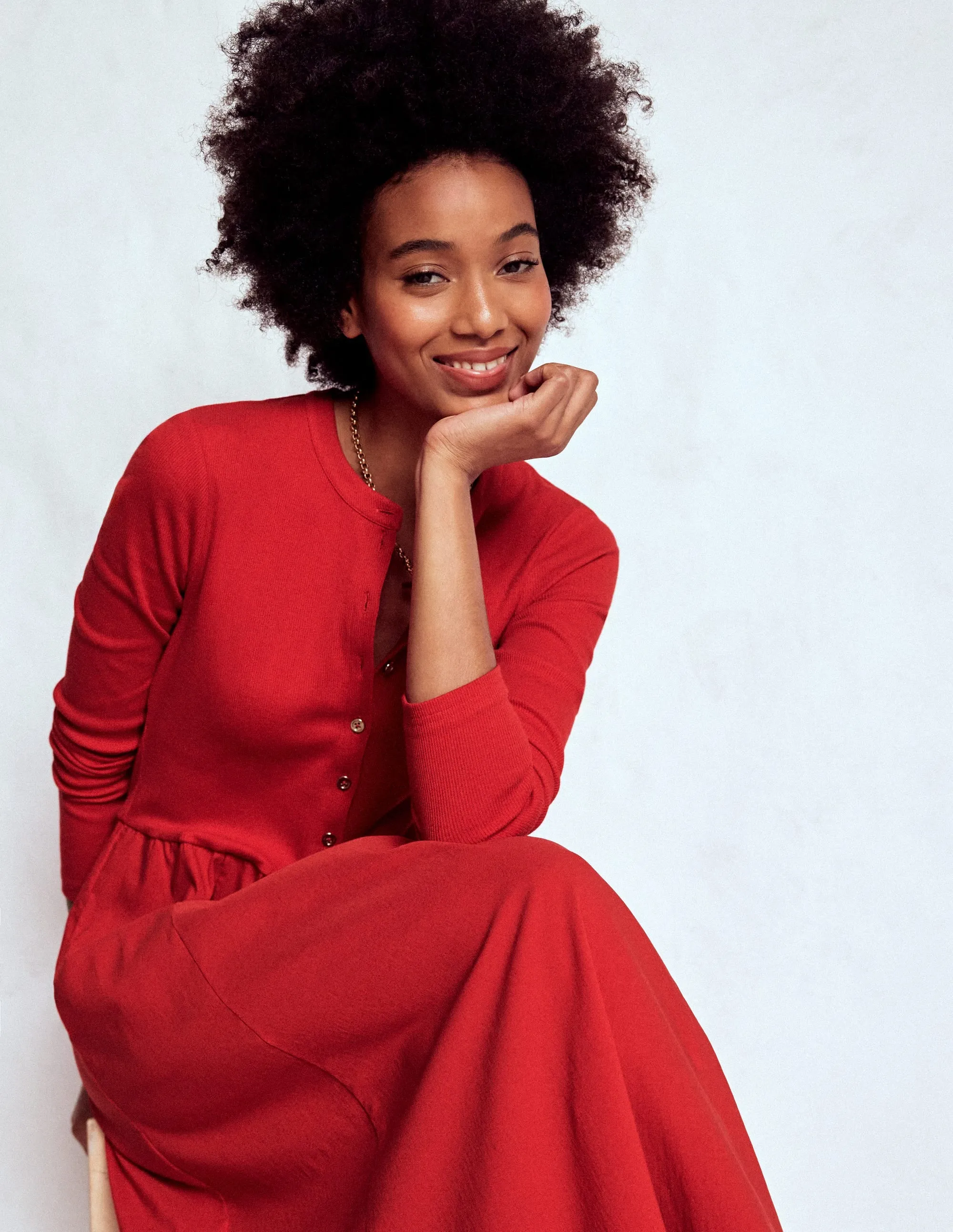 Button Detail Mix Dress-Crimson Red Soft and Chic