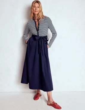 Fresh Palette Button Detail Mix Dress-Navy Stripe
