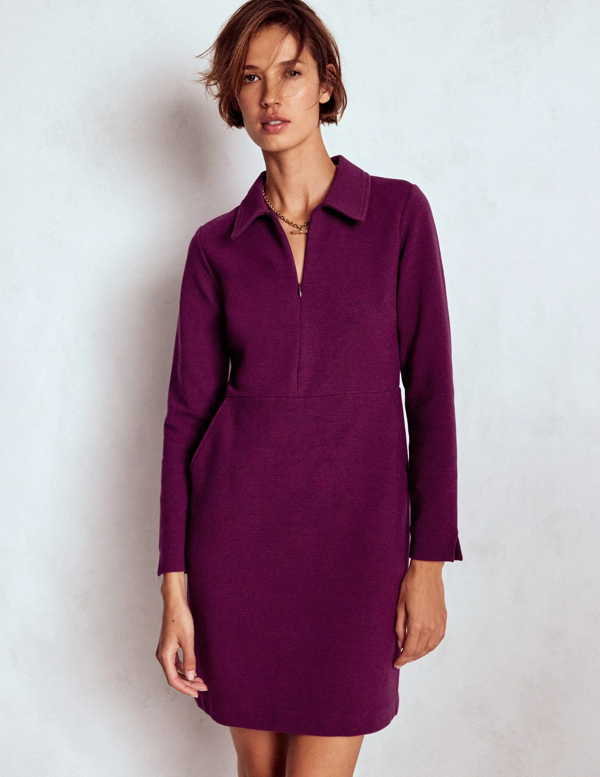 Cam Zip-up Ottoman Dress-Plum Jam Chilly Weather Layer Polished Edge