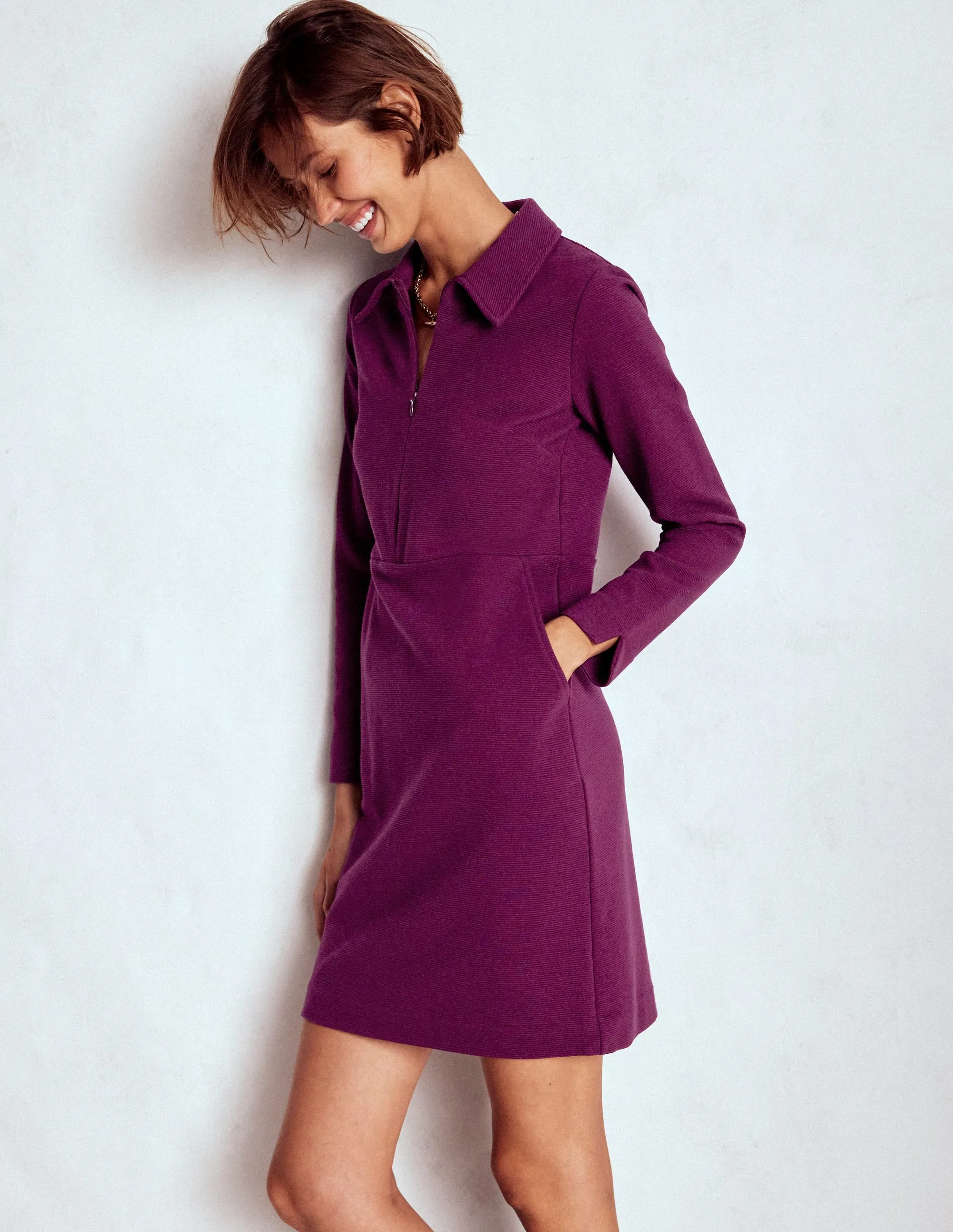 Cam Zip-up Ottoman Dress-Plum Jam Petite-Size Soft Mesh