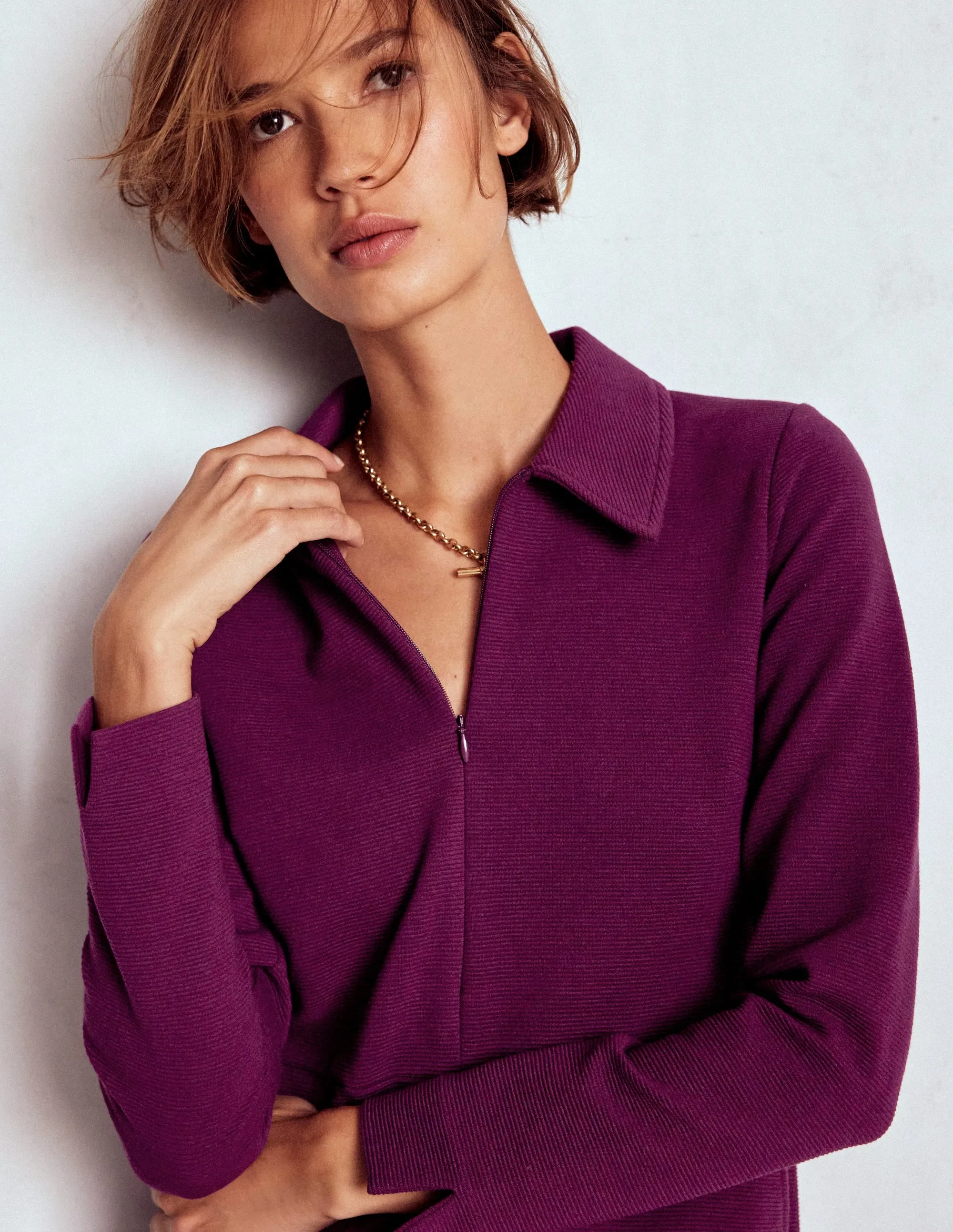 Cool Movement Noble Aura Cam Zip-up Ottoman Dress-Plum Jam