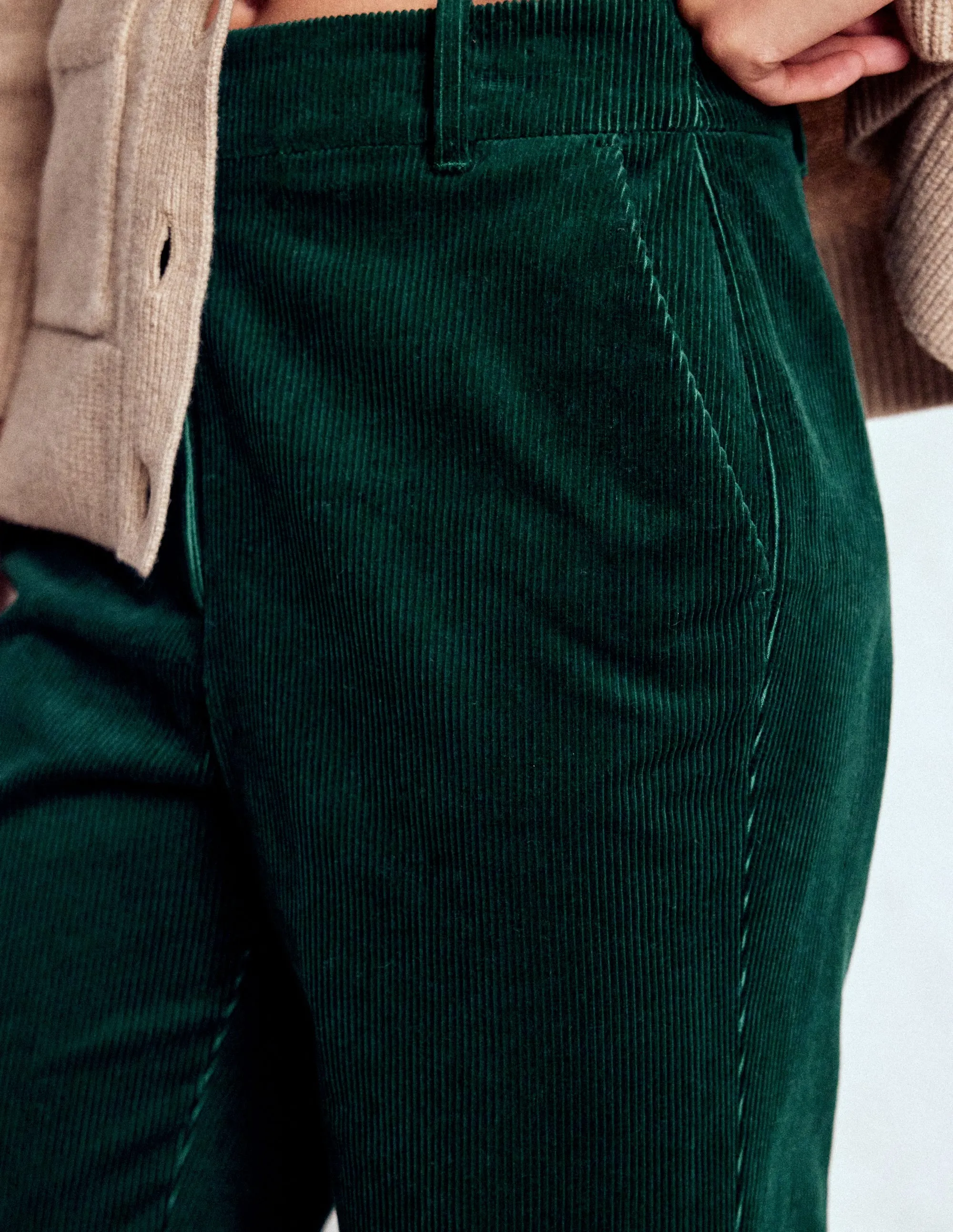 Canonbury Cord Trousers-Emerald Night Smart Fit Chilly Weather