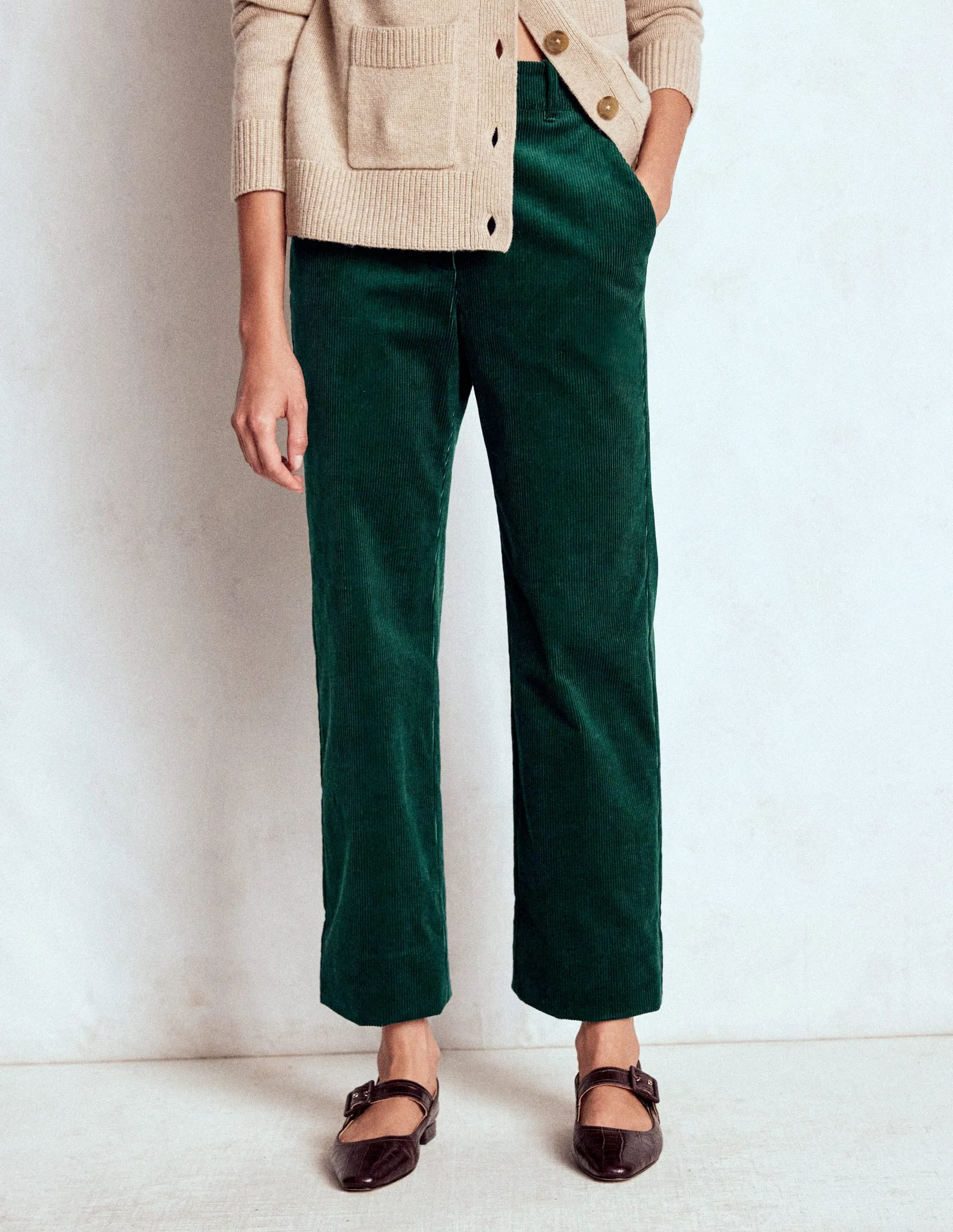 NonRestrictiveFit Comfortable Waistband Canonbury Cord Trousers-Emerald Night