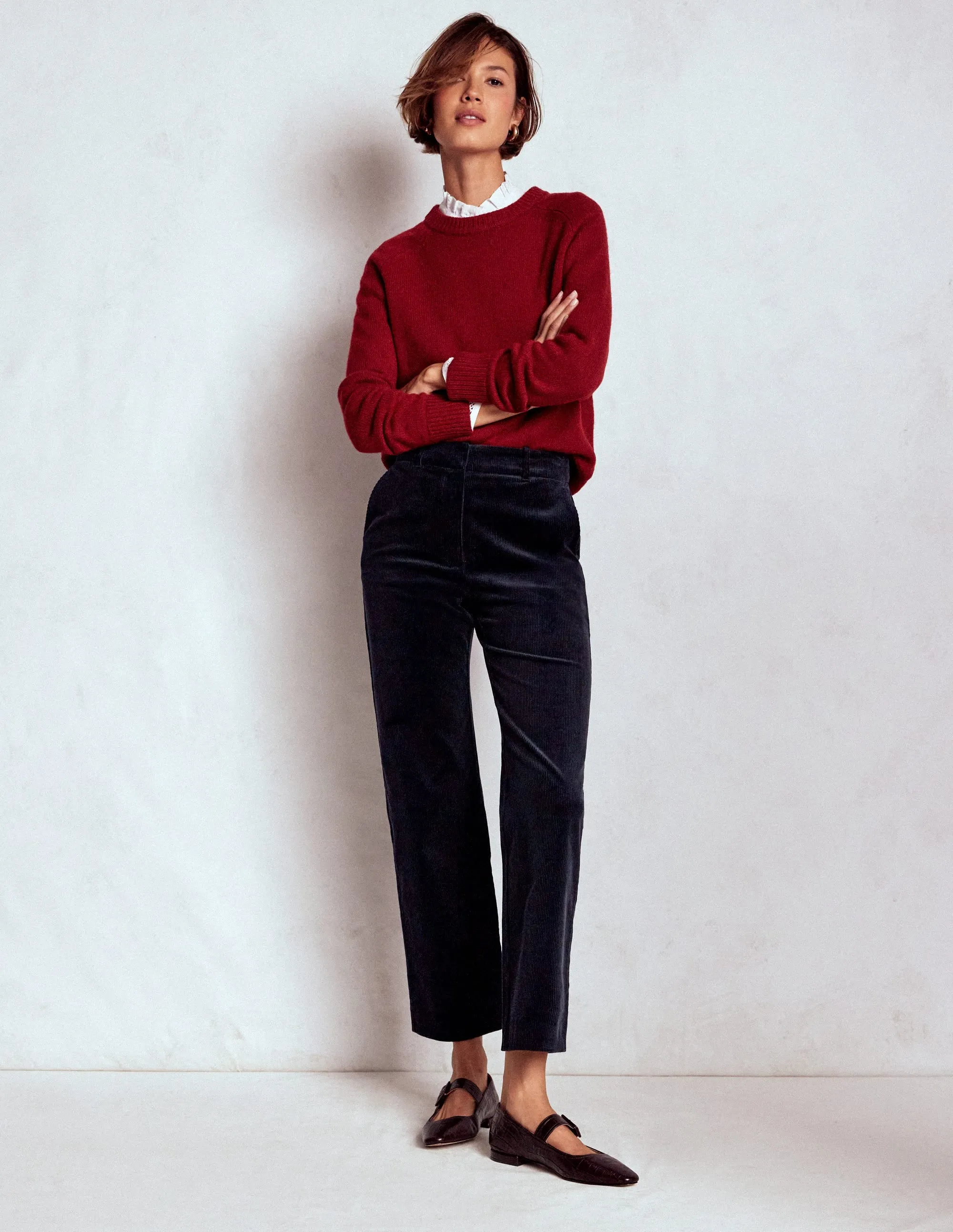 Canonbury Cord Trousers-Navy MachineWashableFabric Flexible Gusset Design