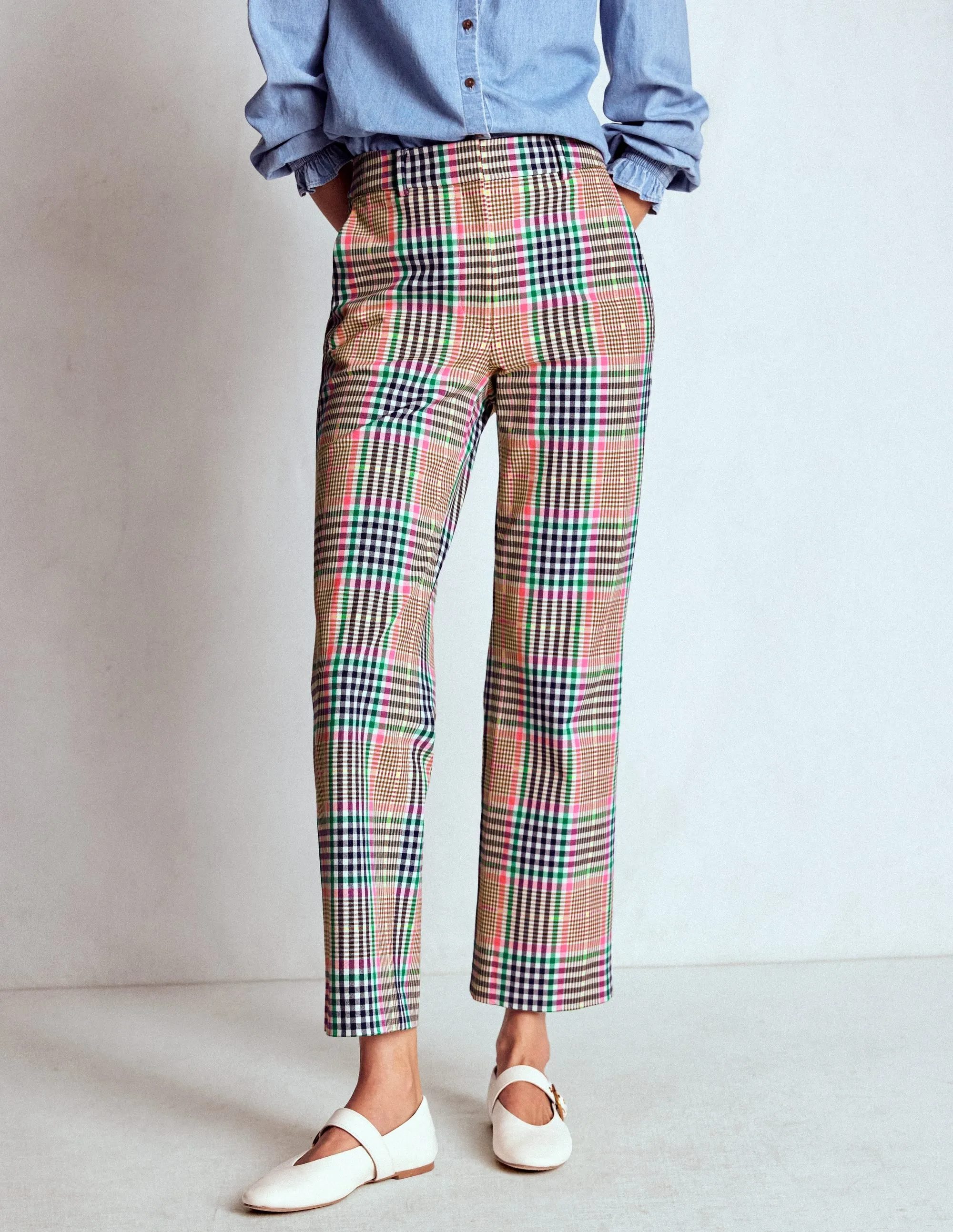 Minimalist Waist Canonbury Tailored Trousers-Brown,Rose Pink and Navy Check