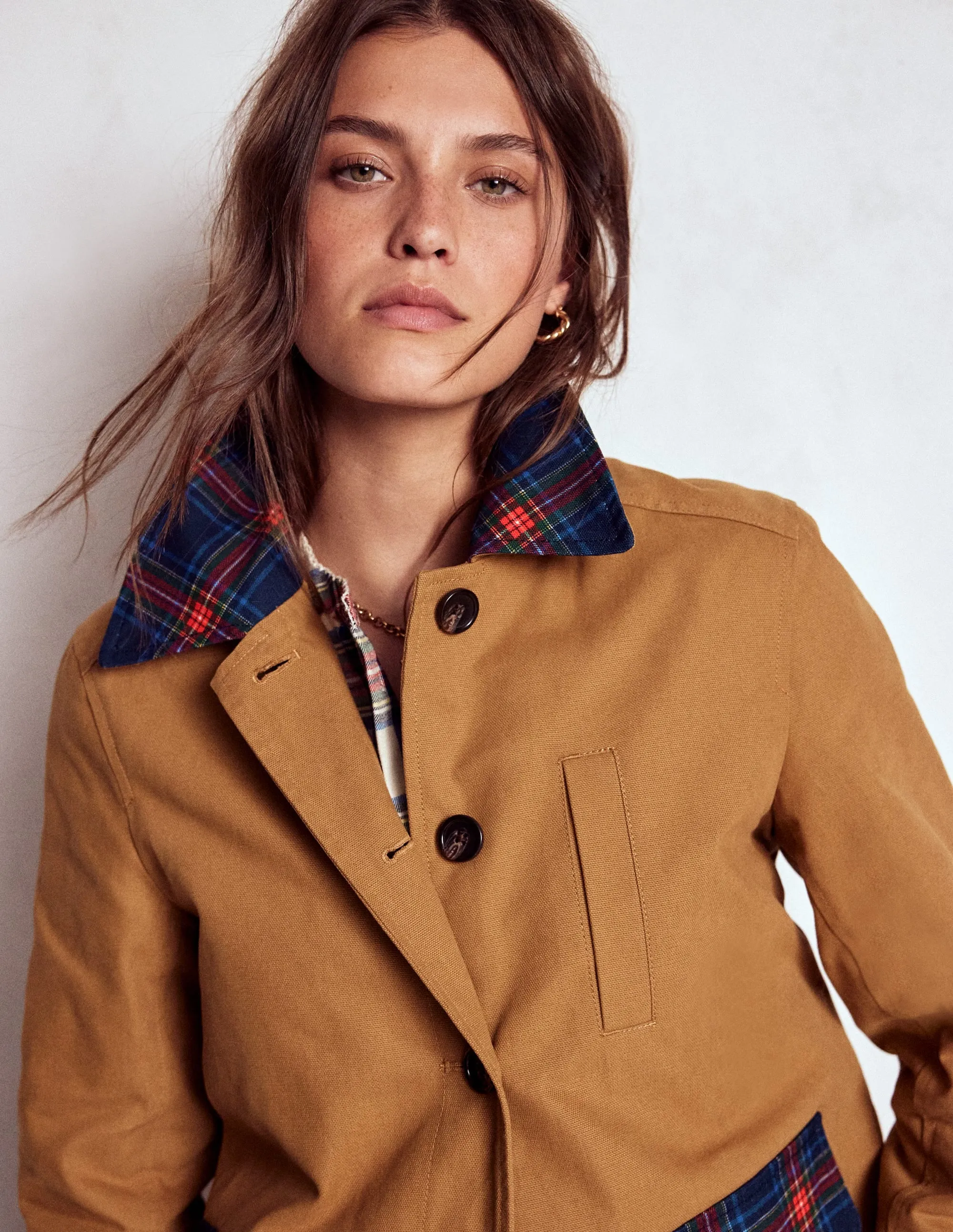 Teflon Finish Canvas Barn Jacket-Hazelnut Brown, Check