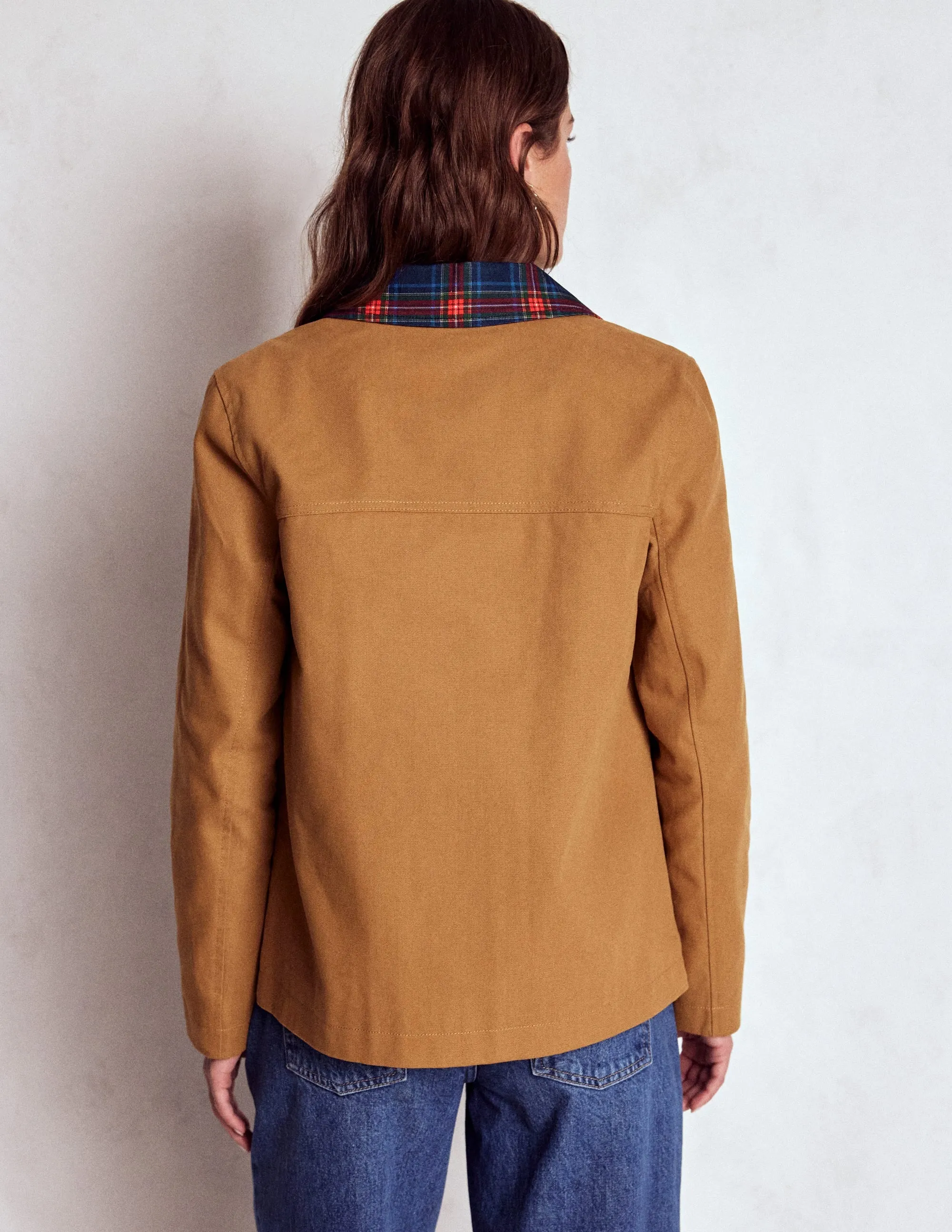 Canvas Barn Jacket-Hazelnut Brown, Check Practical Cold Piece