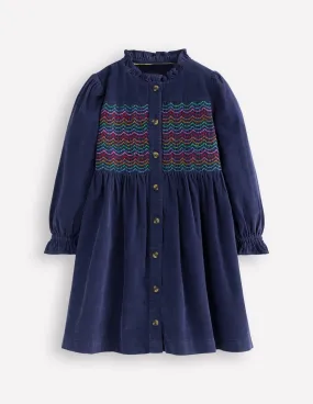 Suki Long Sleeve Smocked Dress-College Navy Elegant Mood
