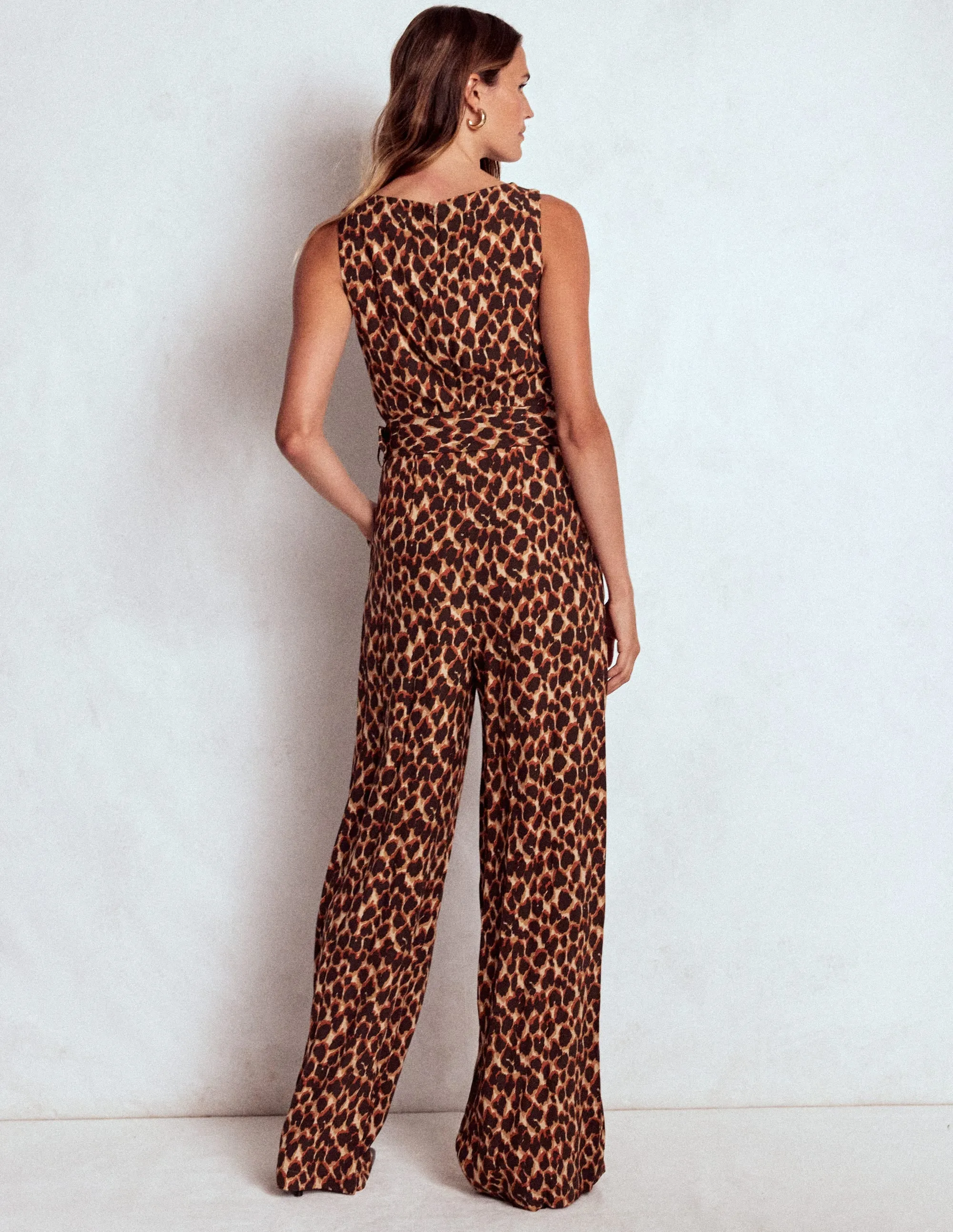 Gwen Slash Neck Jumpsuit-Sand, Abstract Leopard Spot Urban Edge London Edge