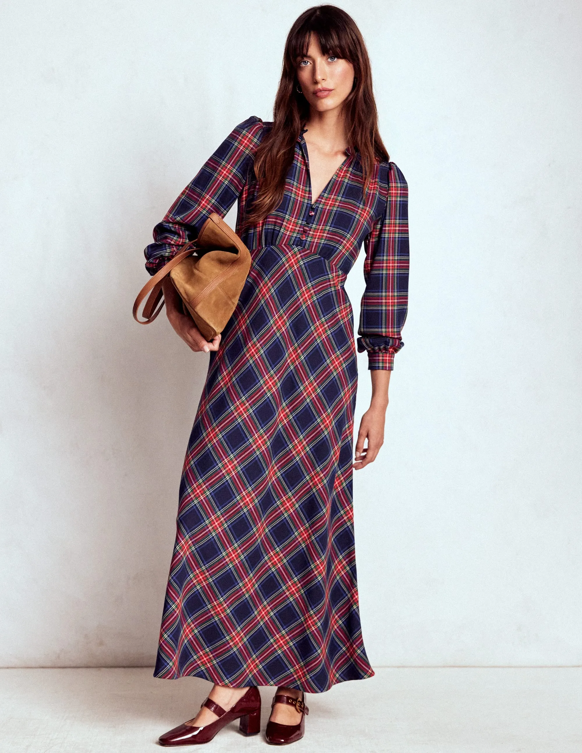 Summer Ease Upgrade-Option Cassie Check Tea Dress-Navy, Green and Red Check