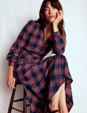 WrinkleResistantFinish Cassie Check Tea Dress-Navy, Green and Red Check