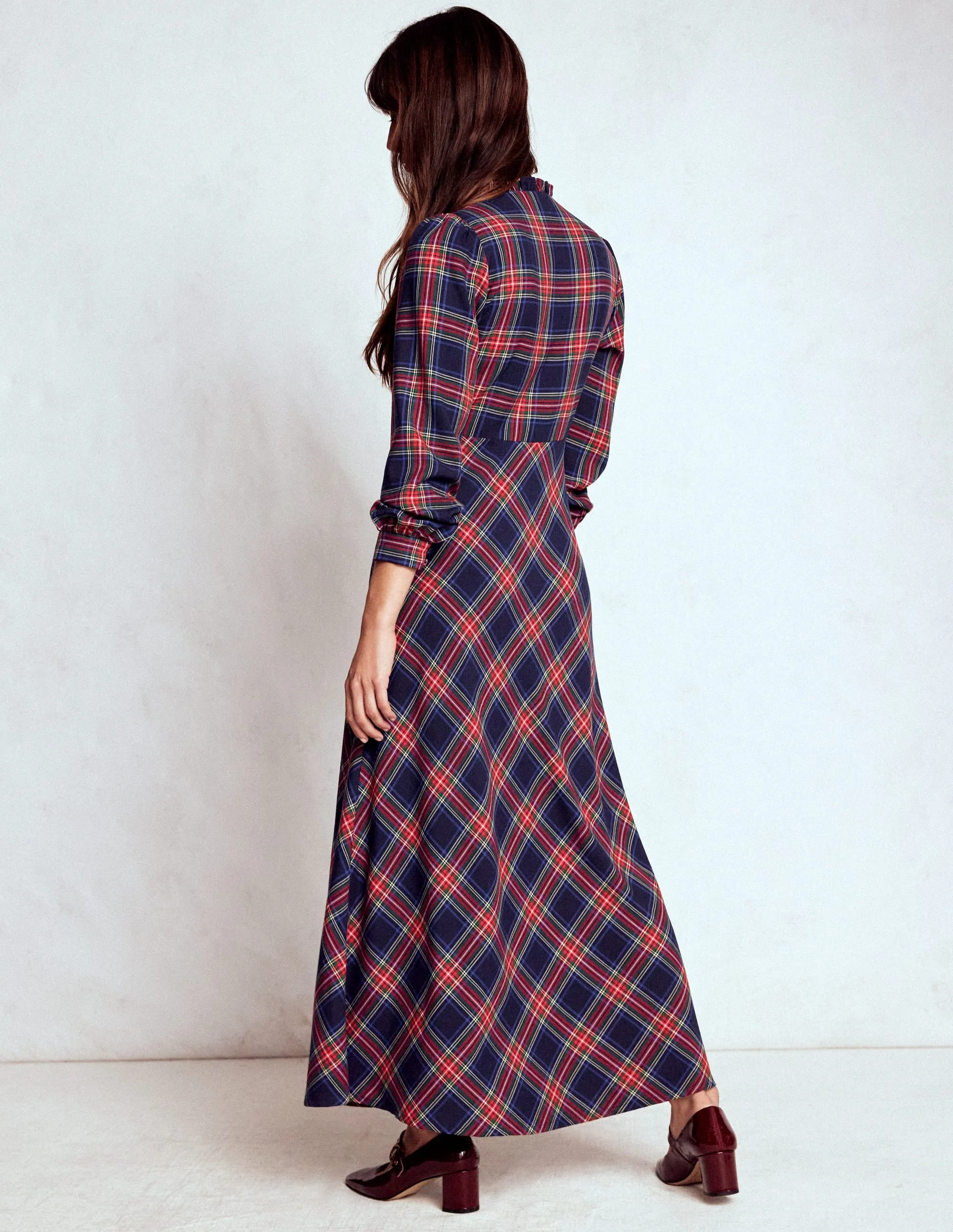 A-Line Balanced Lines Cassie Check Tea Dress-Navy, Green and Red Check