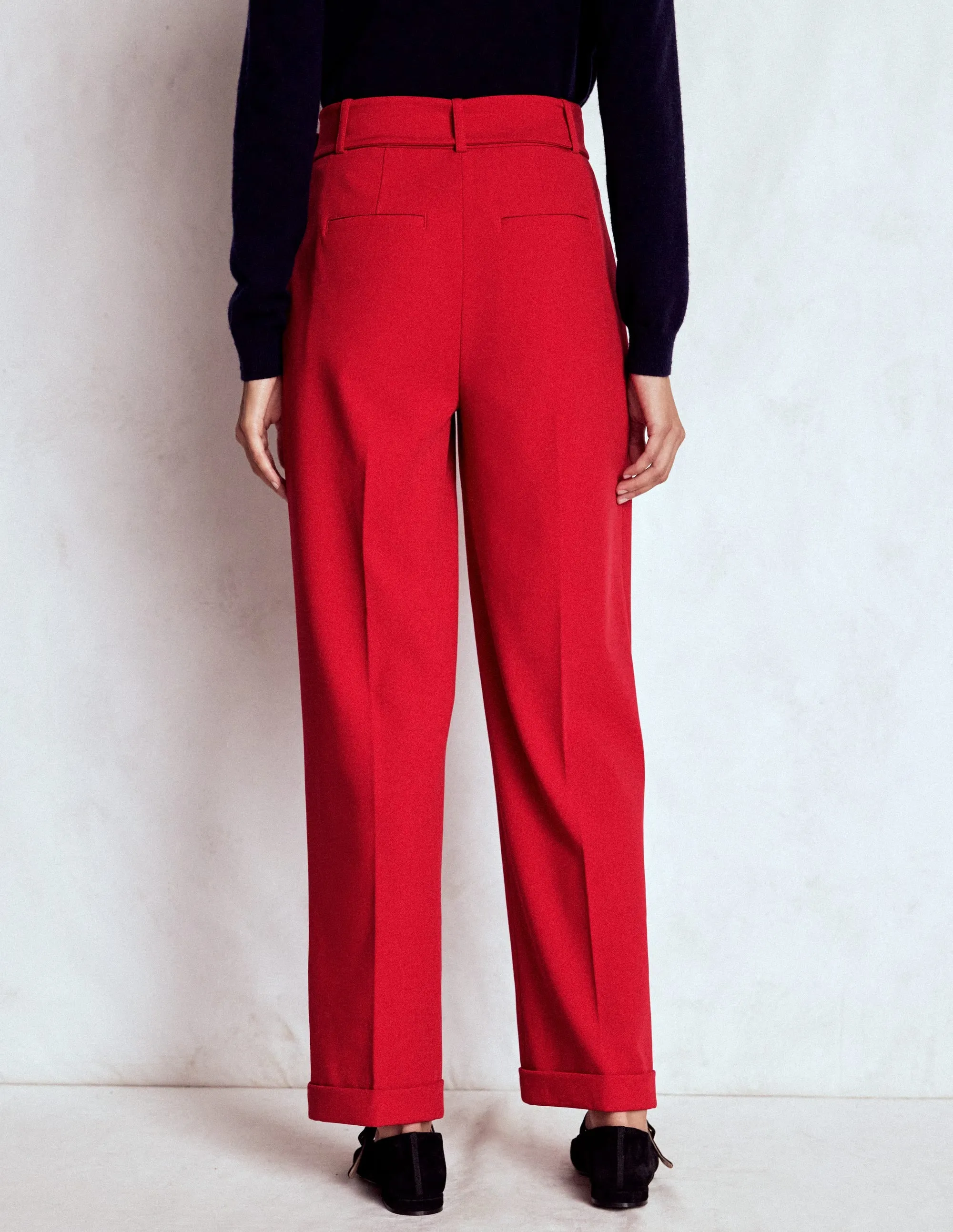 Lightweight Material Pleat Front Trousers-Chilli Pepper