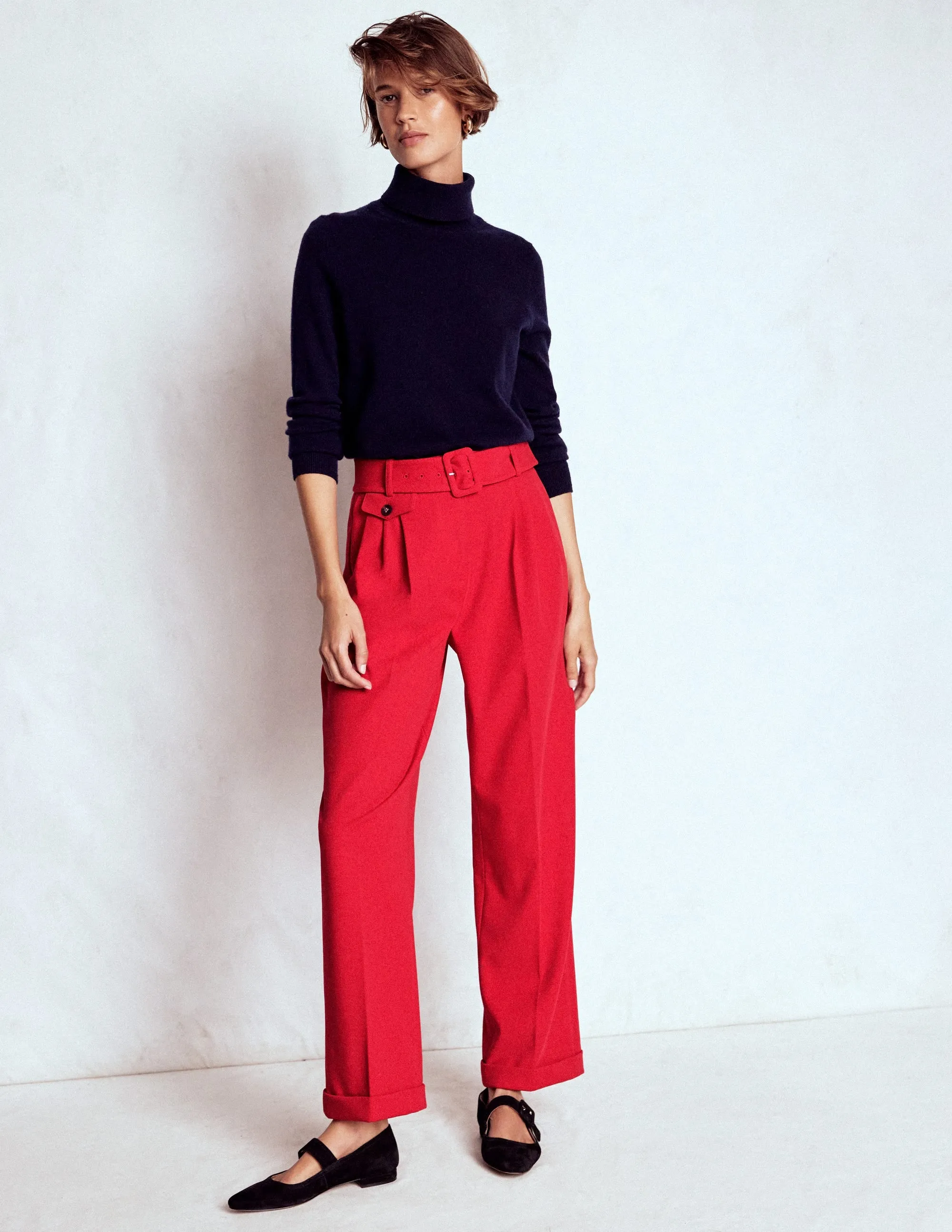 Light Shape Pleat Front Trousers-Chilli Pepper