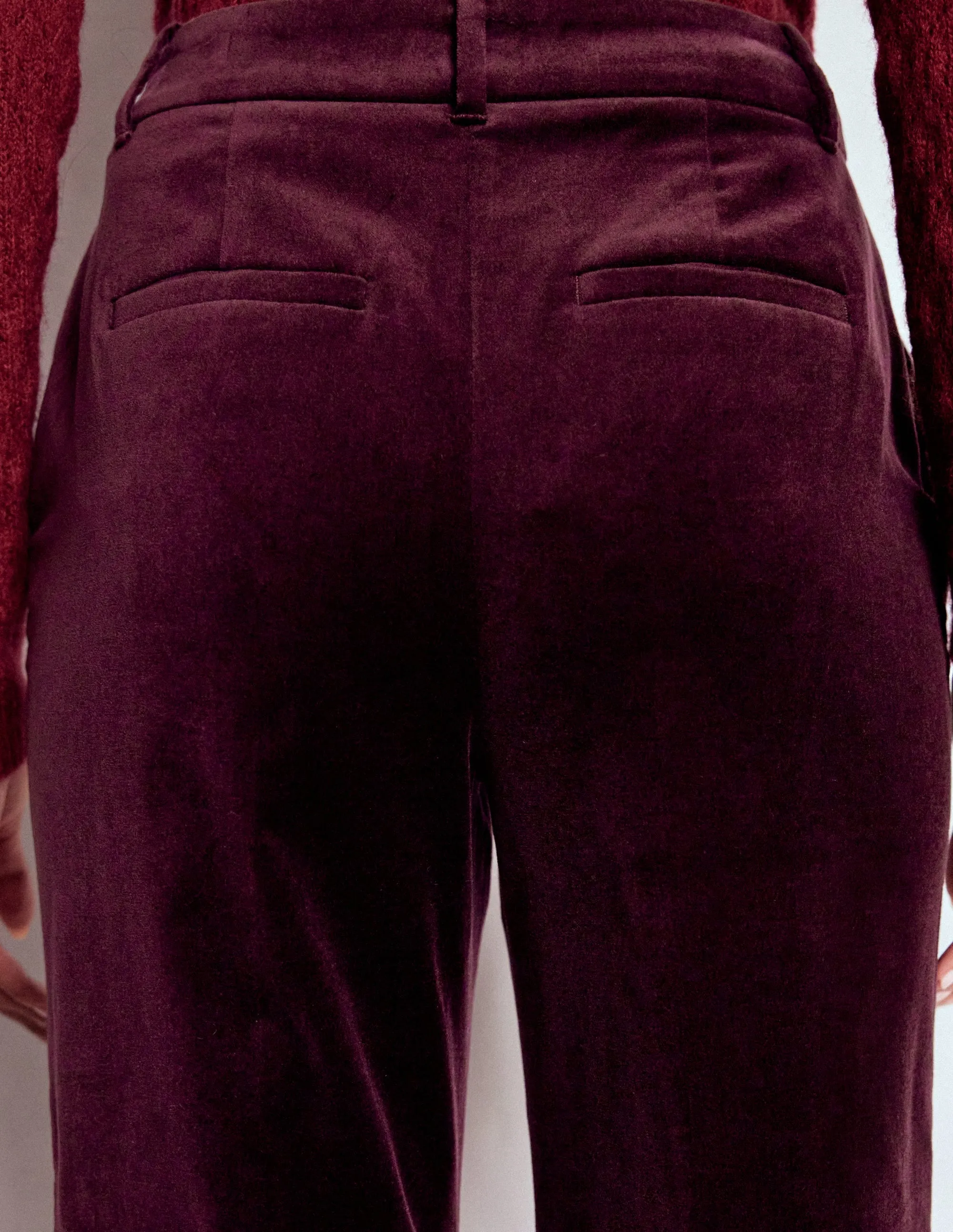NonBindingWaistline Canonbury Velvet Trousers-Dark Cherry