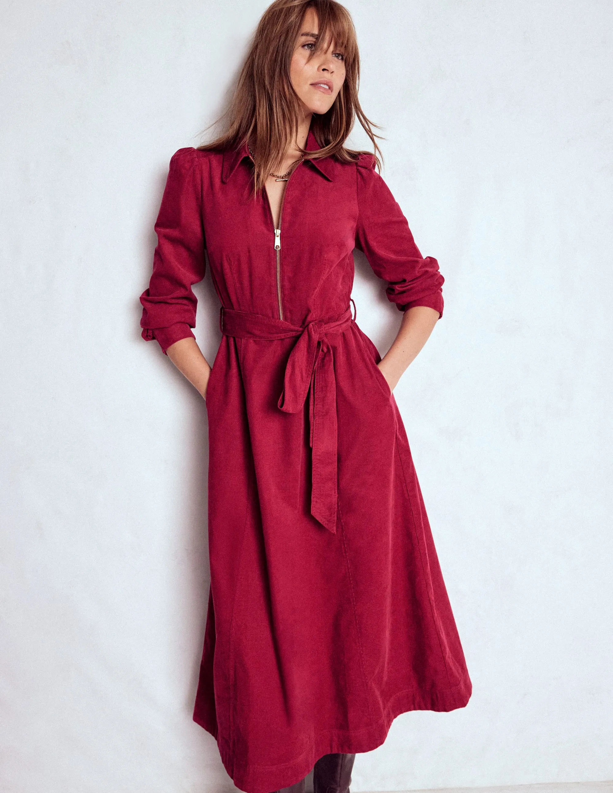 Timeless Fit Look Adelaide Zip Cord Midi Dress-Burgundy Red