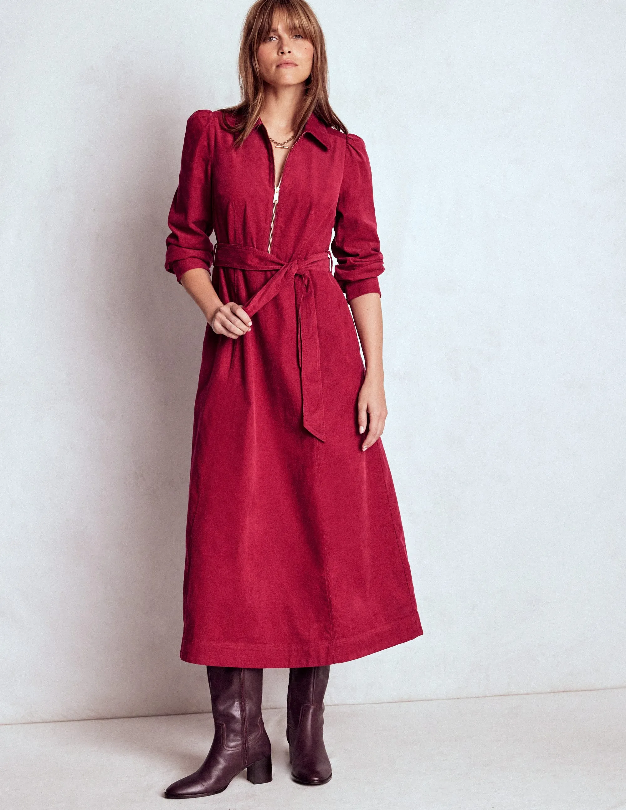Whimsical Mood Adelaide Zip Cord Midi Dress-Burgundy Red
