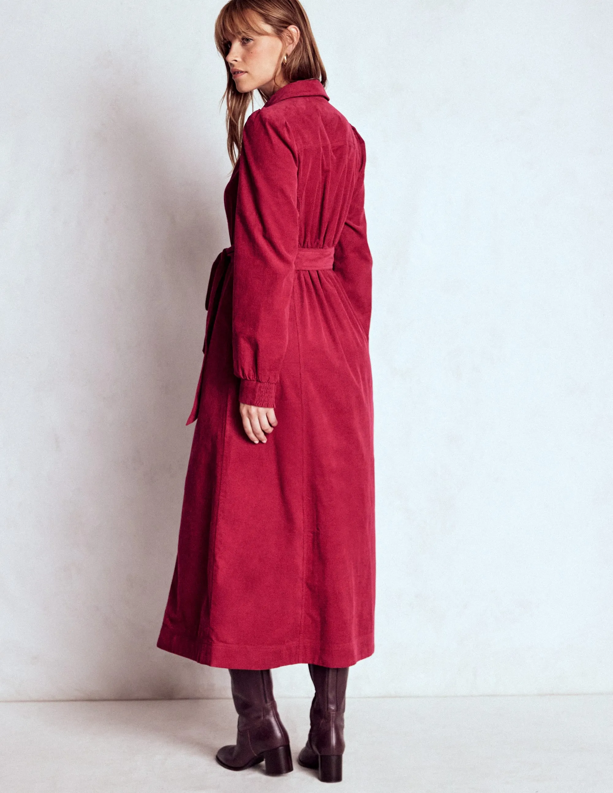 NonChafeSeams Adelaide Zip Cord Midi Dress-Burgundy Red