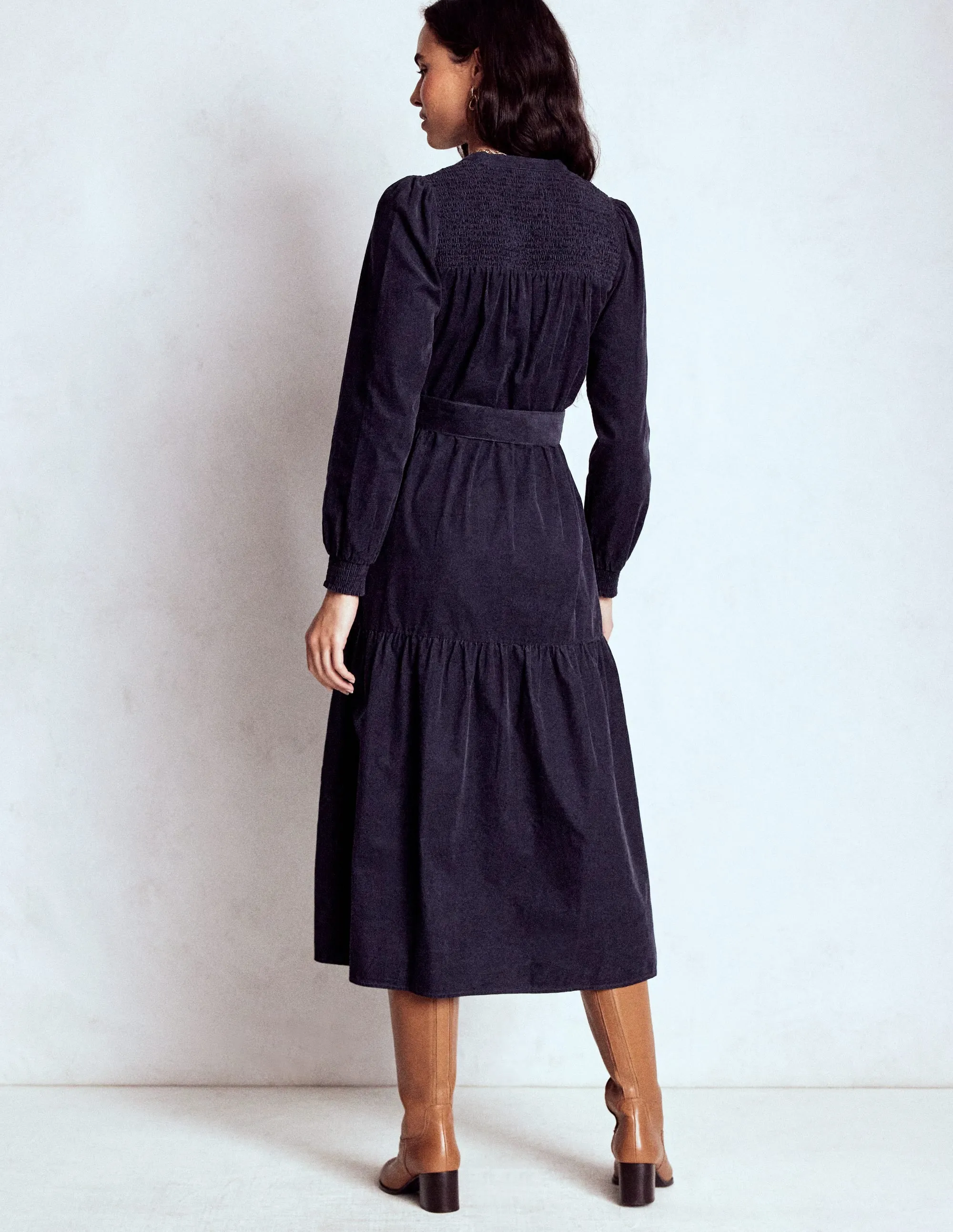 Cecily Cord Midi Dress-Navy Gentle Look