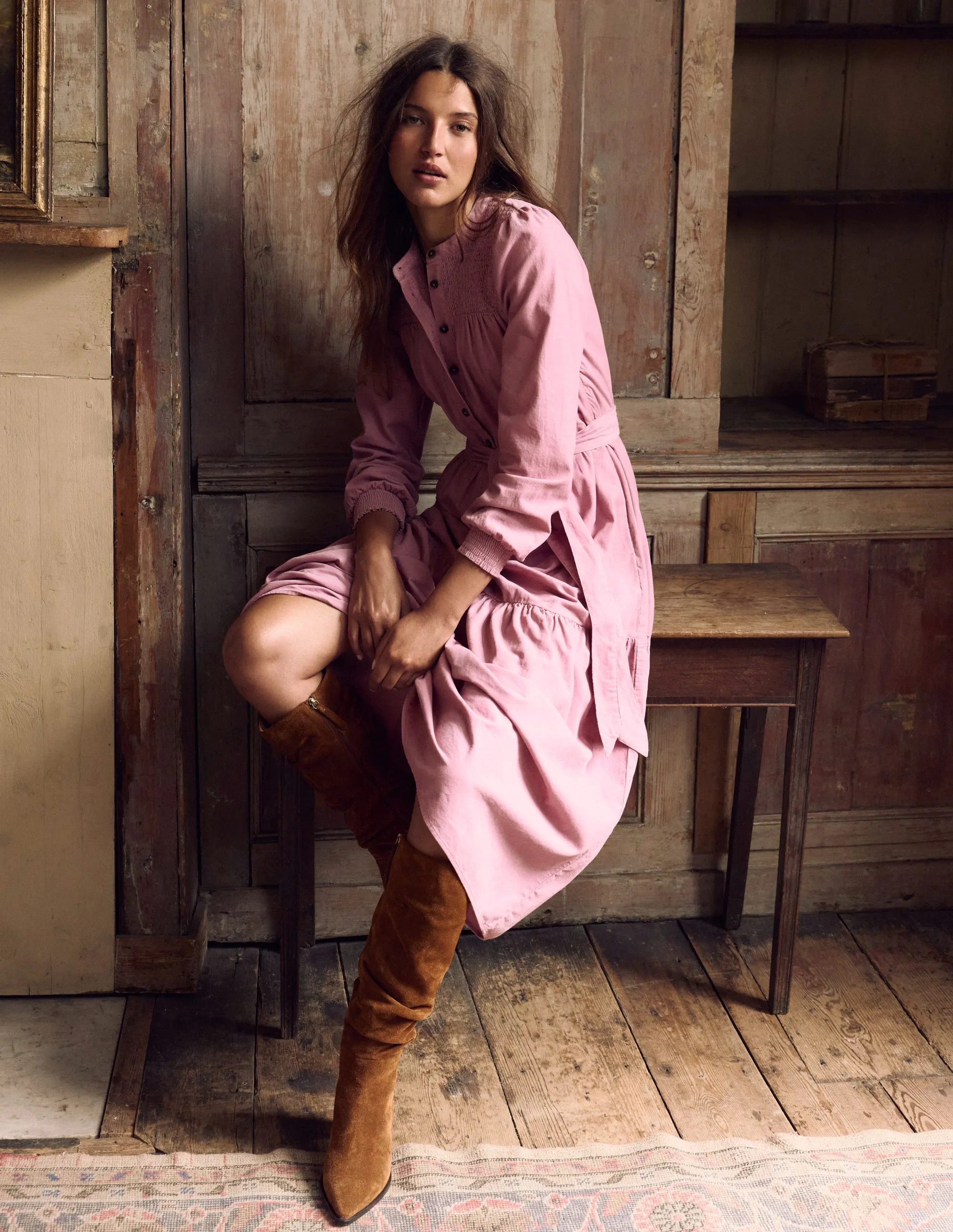 Cecily Cord Midi Dress-Pink Haze Nature Inspired Easy Fit