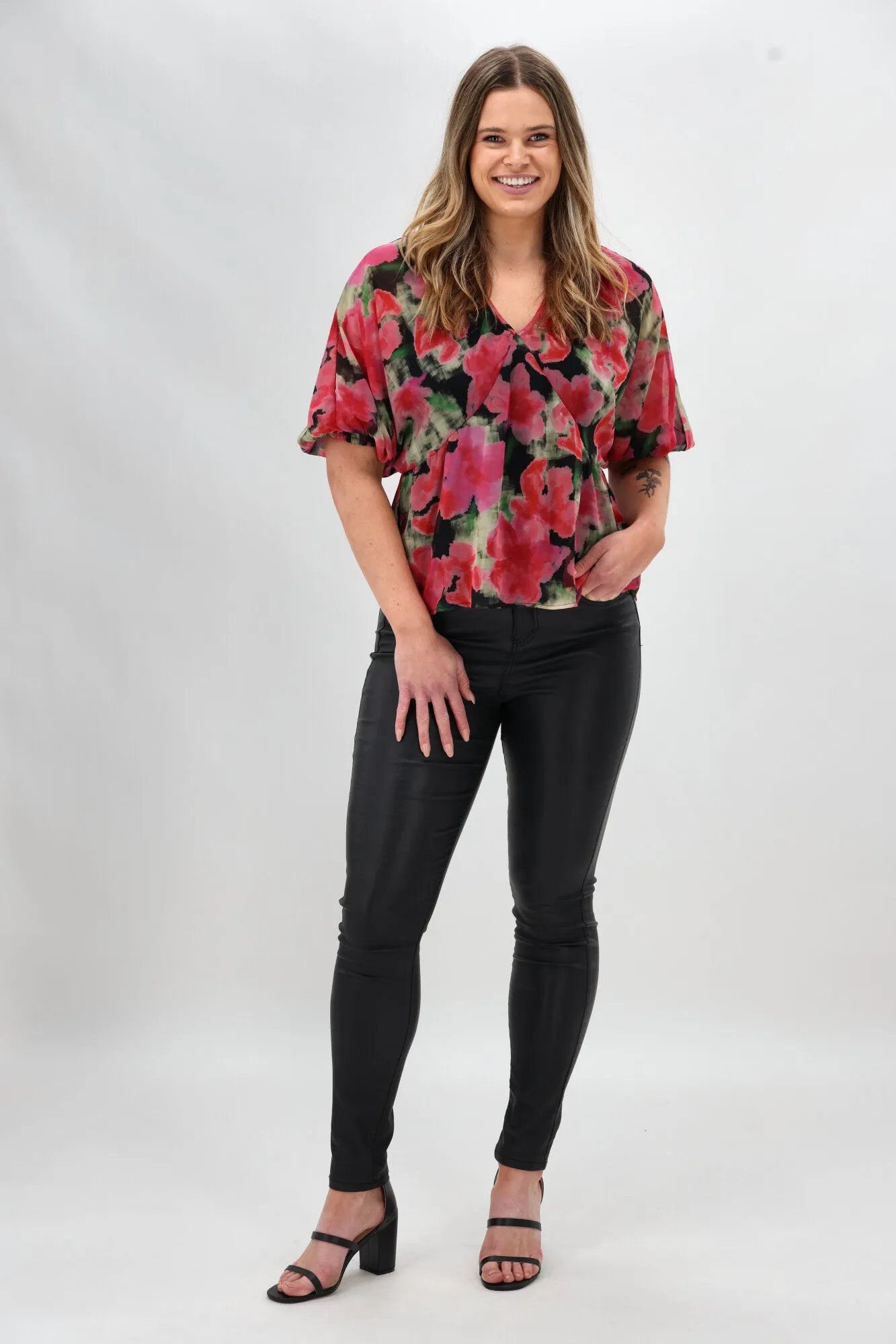 Celebration By Shine On Yasmin Top Floral Pink Black NoSlipSurface Fleece Pullover