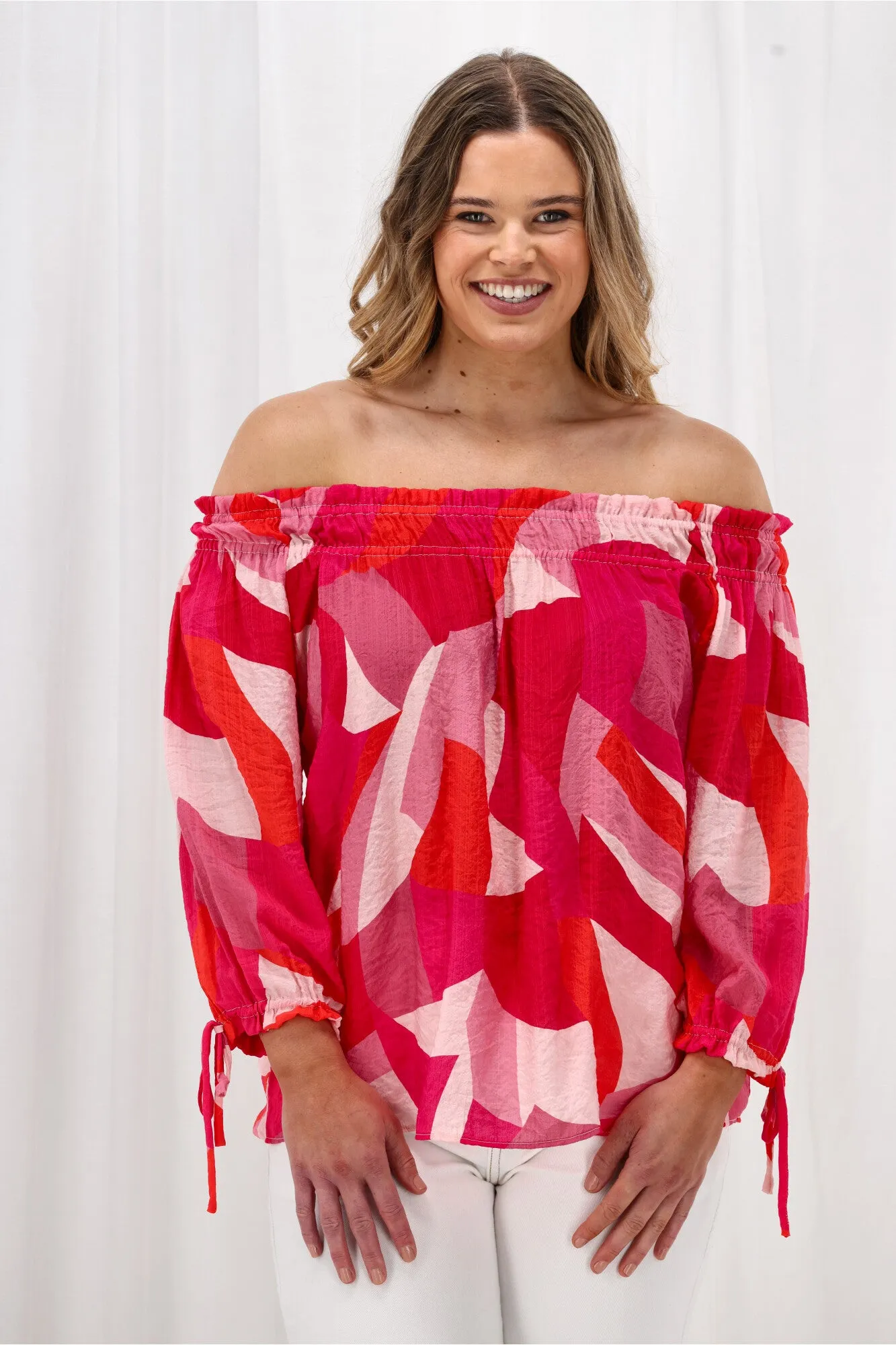 Stylish Jacket Celebration Eddie Blouse Geo Print Pink Orange