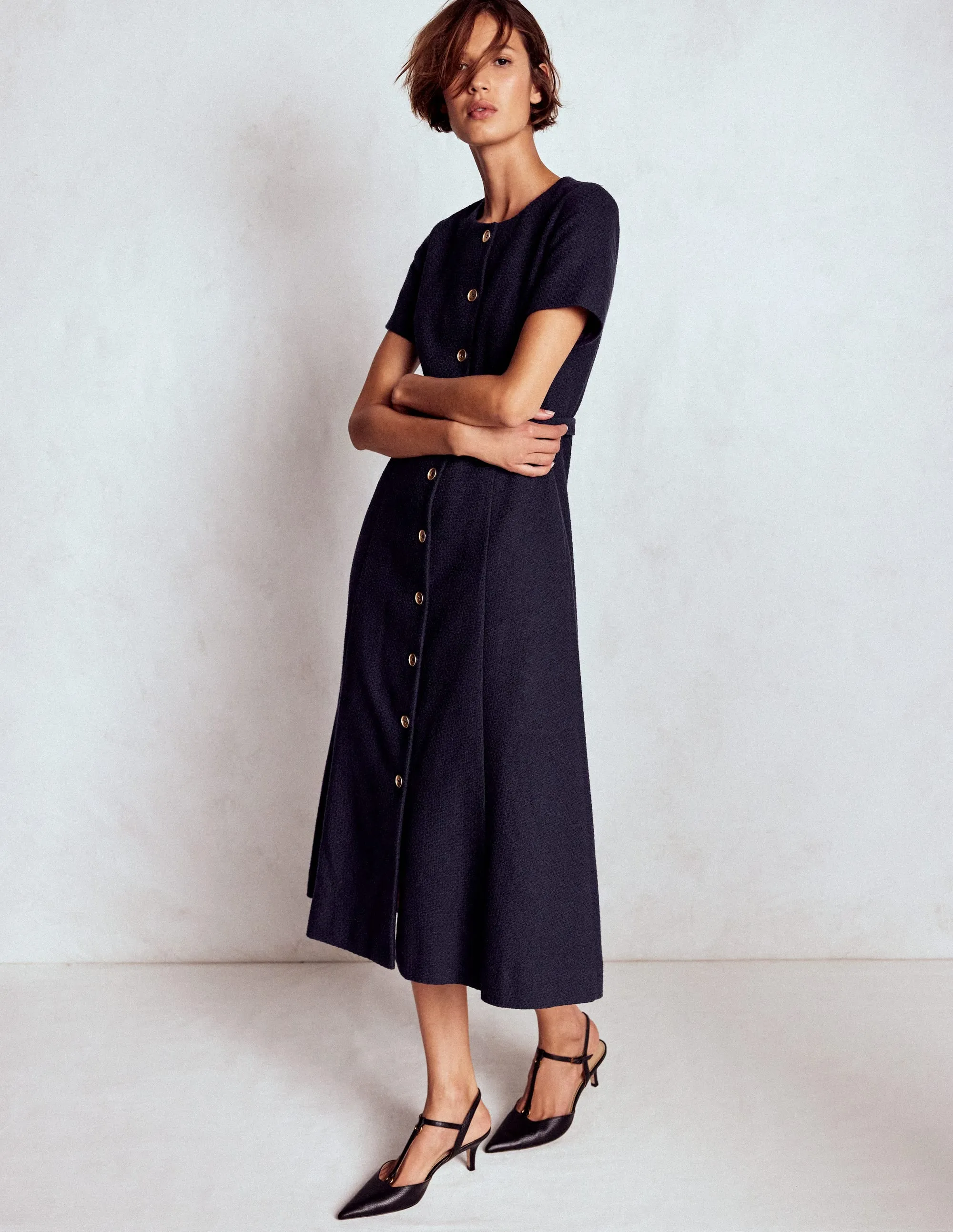 AntiStaticMaterial Charlotte Cotton Midi Dress-Navy