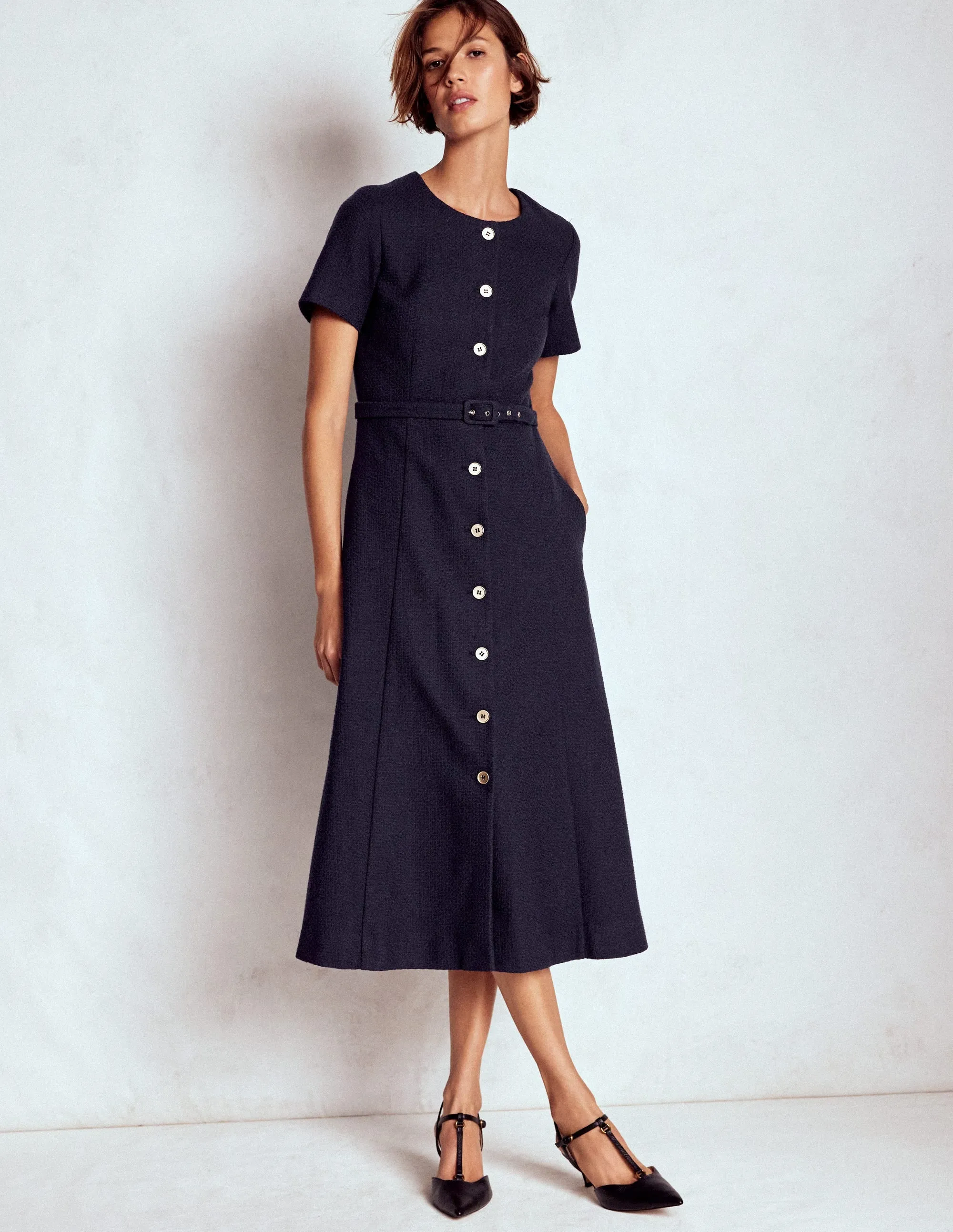 French Vibe Charlotte Cotton Midi Dress-Navy