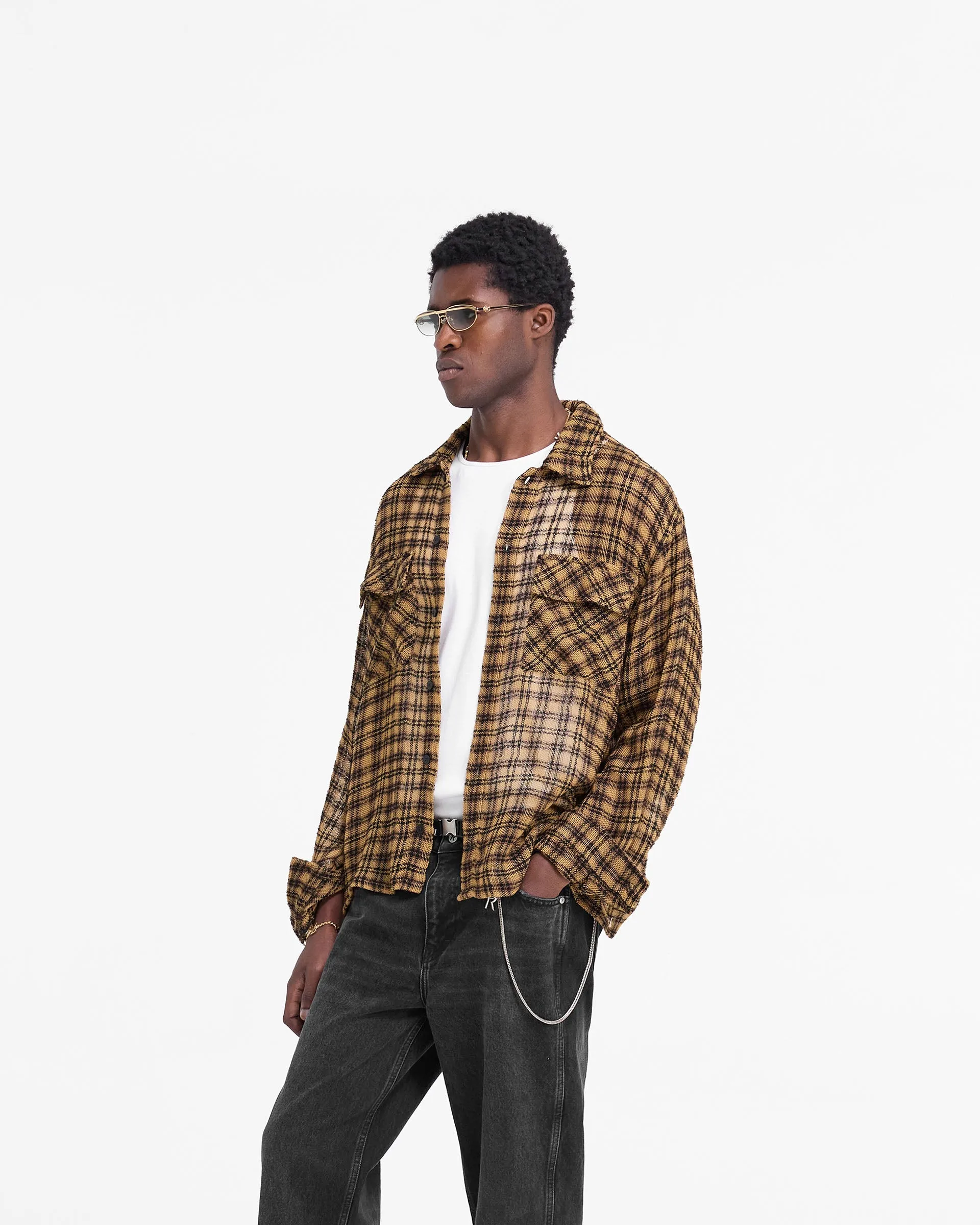 Check Flannel Shirt - Yellow Check Athletic Cut