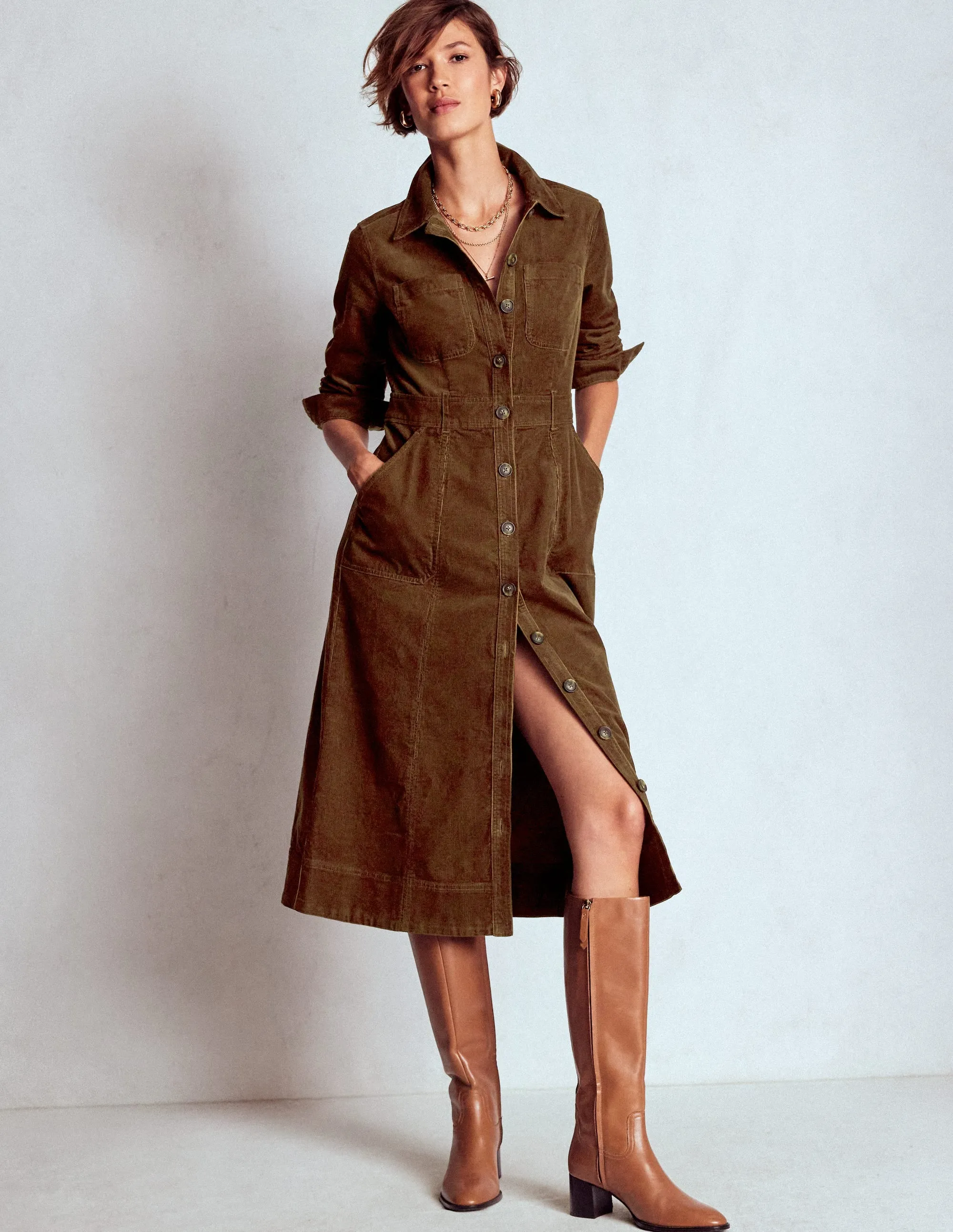 Amanda Cord Midi Dress-Raw Umber Rooftop-Event Mood Comfort