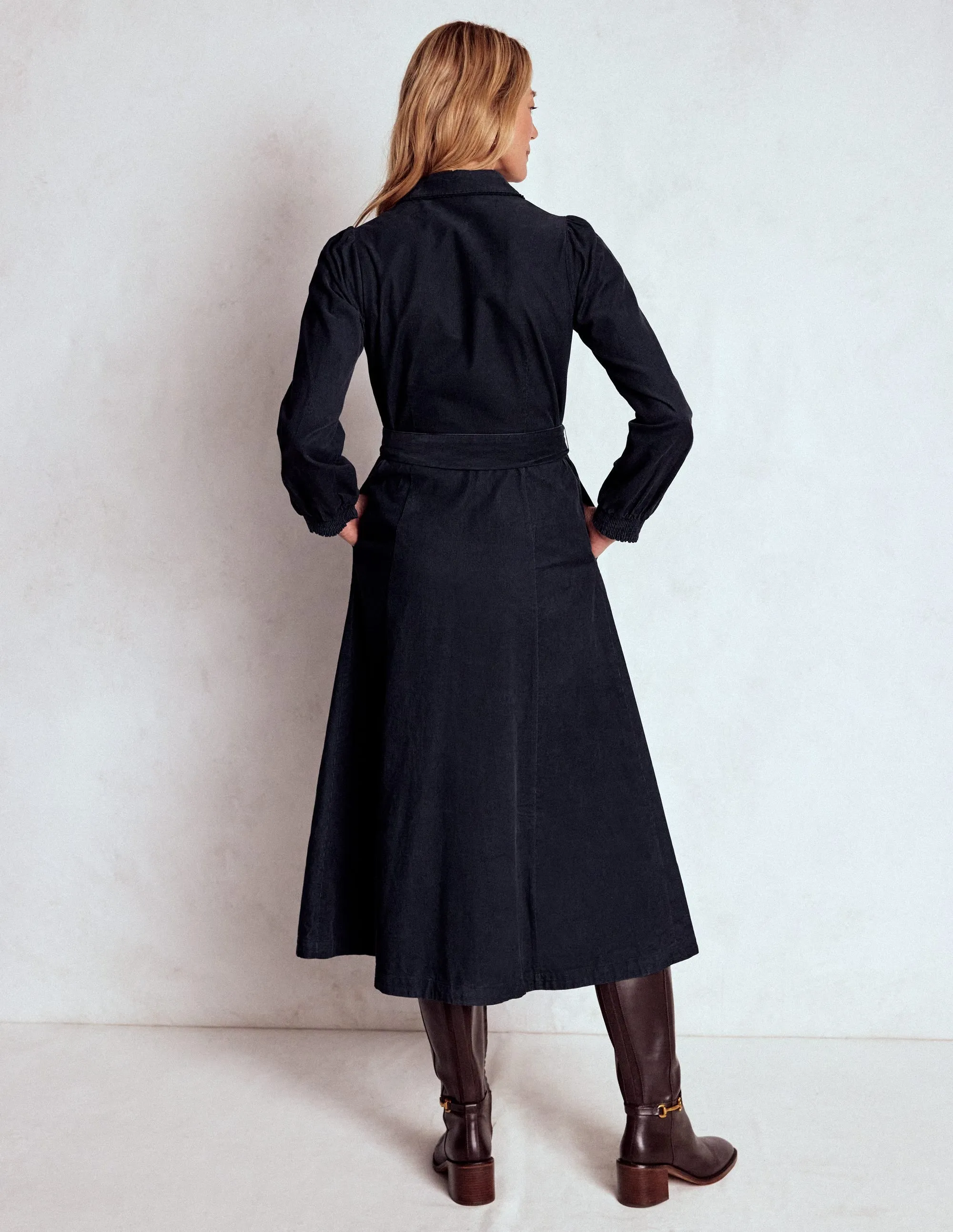 Clara Cord Midi Dress-Midnight Blue Side-Slit