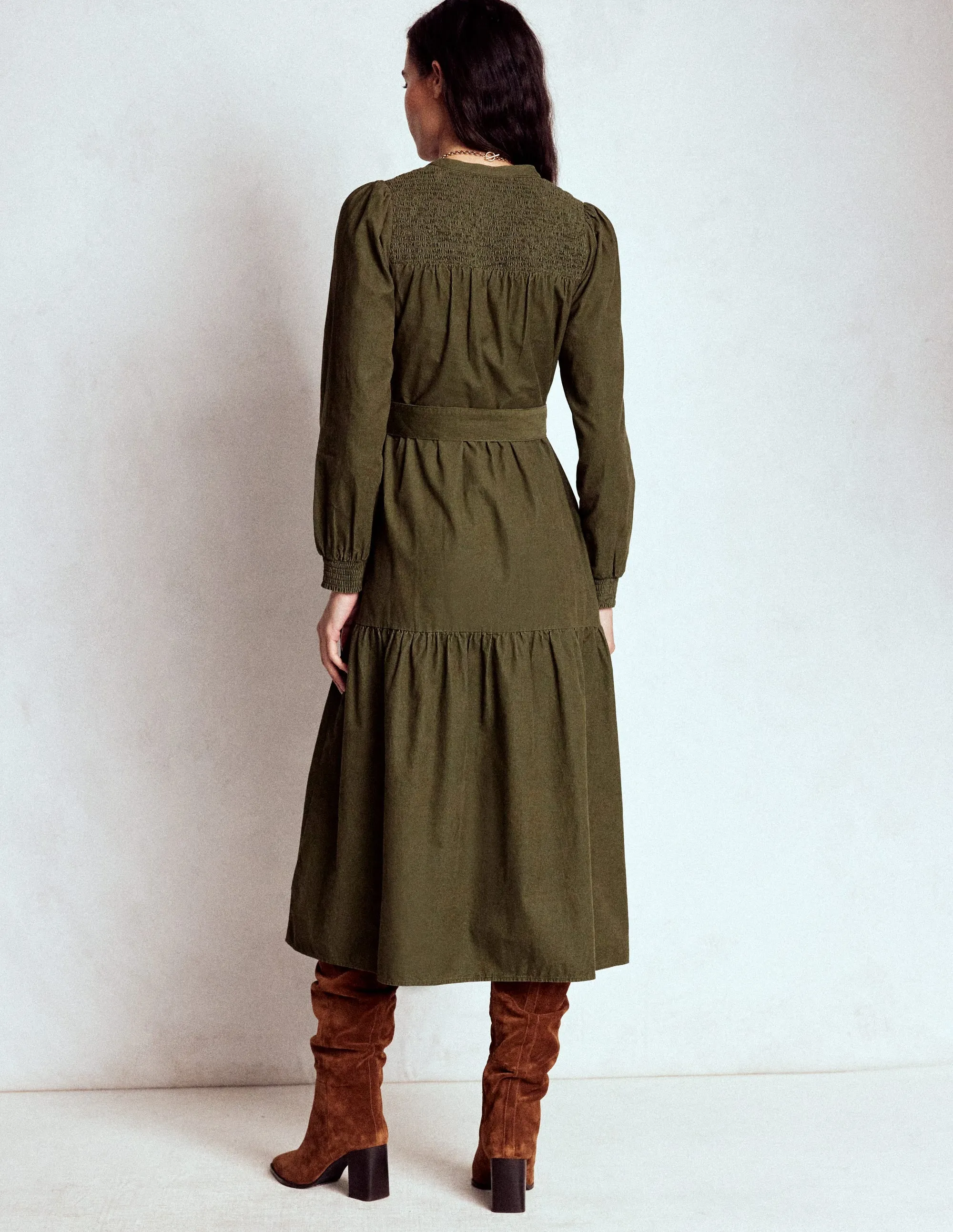 Cecily Cord Midi Dress-Woodland Green Day Chic Neutral Base