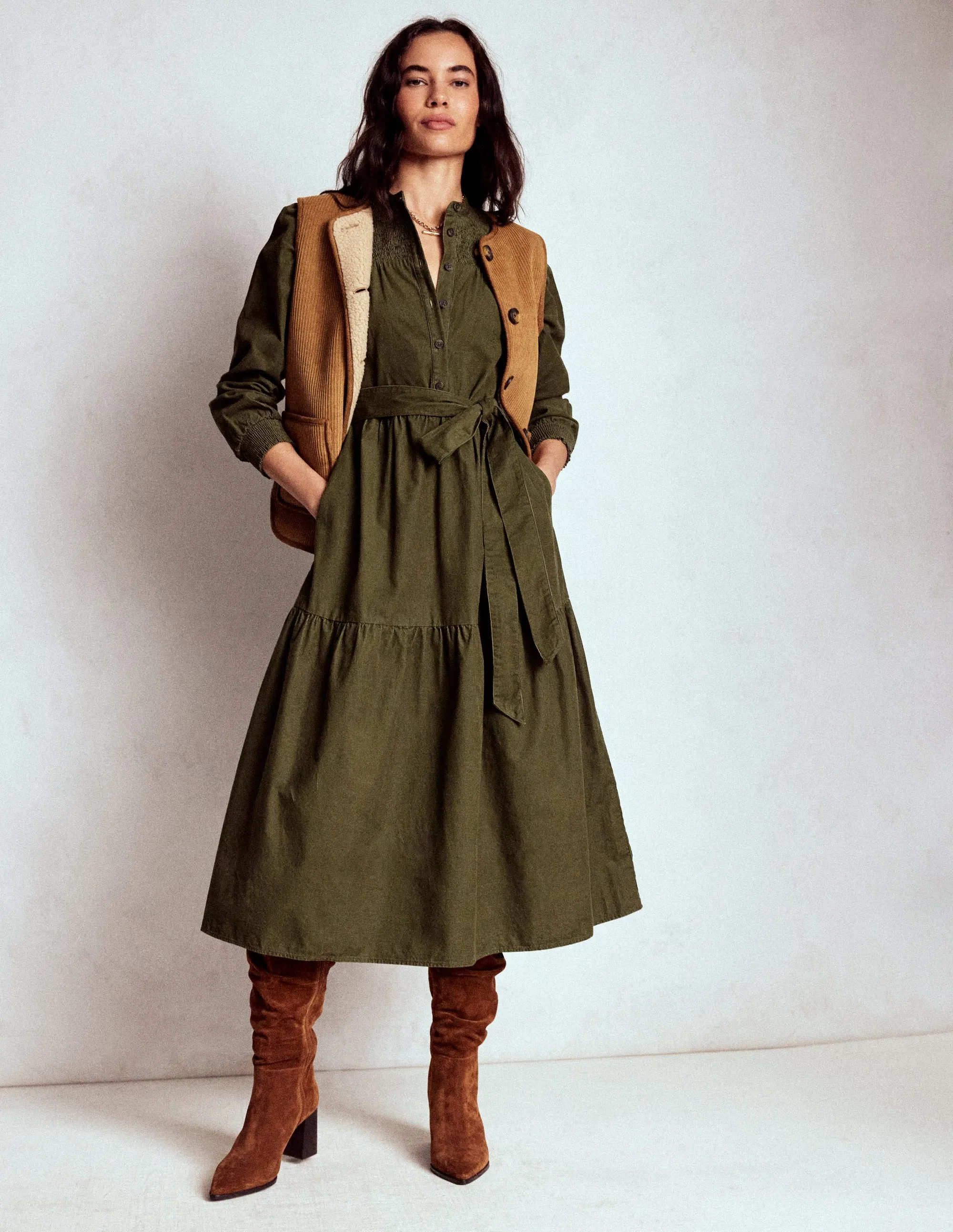 Winter-Season Beach Moment Cecily Cord Midi Dress-Woodland Green
