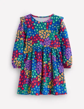 Daily Form Posie Long Sleeve Jersey Dress-Bright Blue Rainbow Leopard