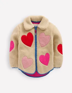 LightweightInsulation Moisture Wicking Lining Collared Borg Zip Through-Applique Hearts