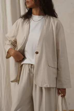 Oversized Silhouette COLLARLESS LINEN BLAZER