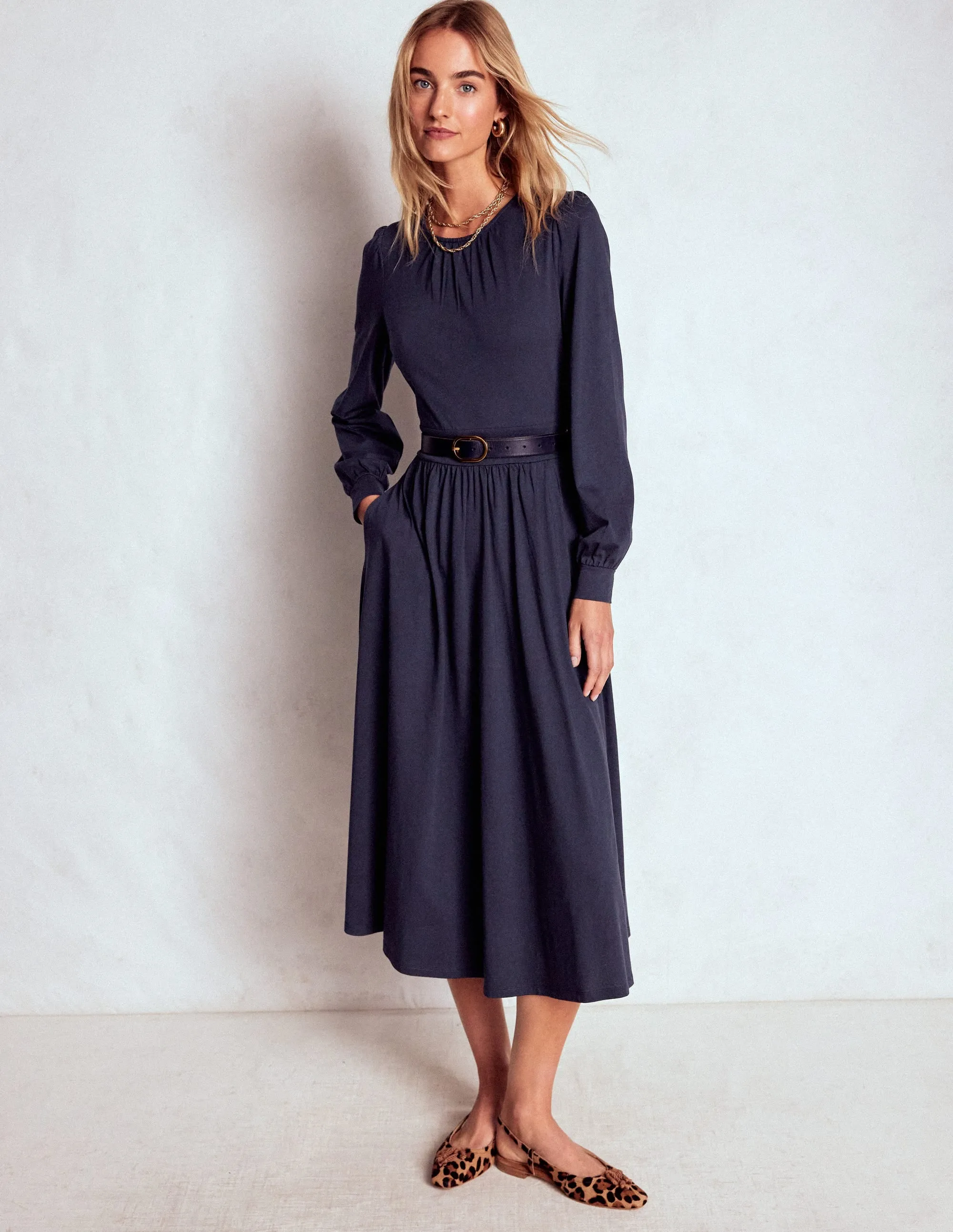 High-waisted evening piece Scandi Clean Alexandra Jersey Midi Dress-Navy