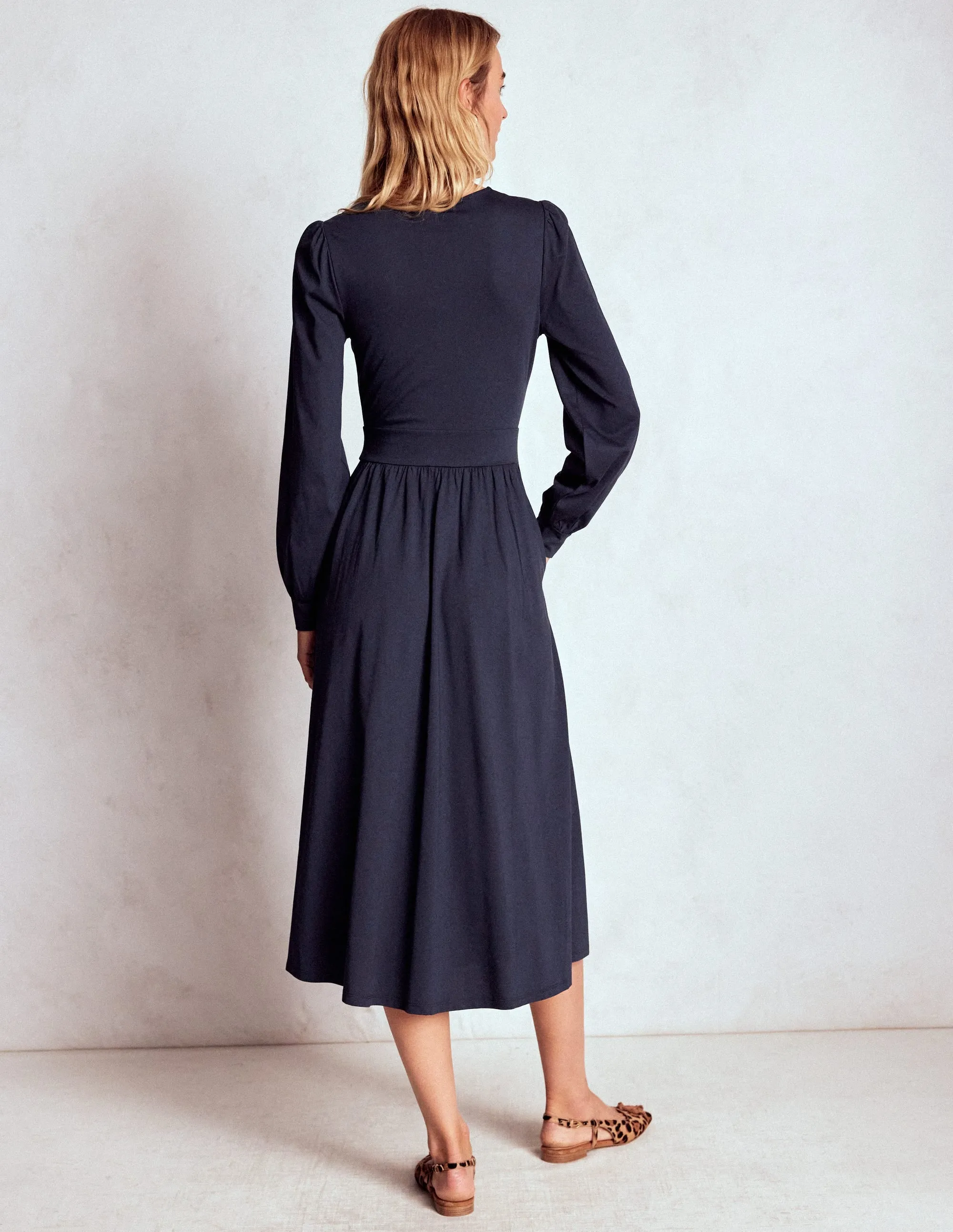 Timeless Soft Relaxed Fit Design Alexandra Jersey Midi Dress-Navy