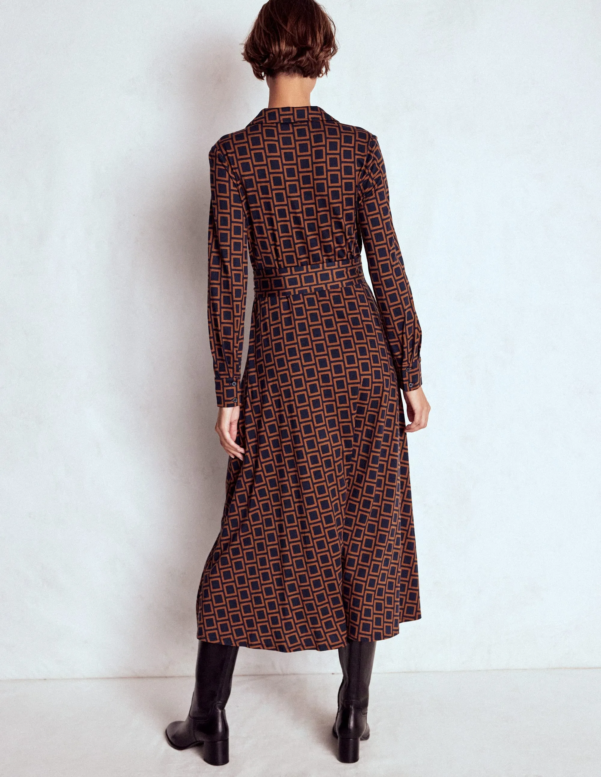 Marcia Jersey Shirt Dress-French Navy, Square Geometric Fitted Style Trend Appeal