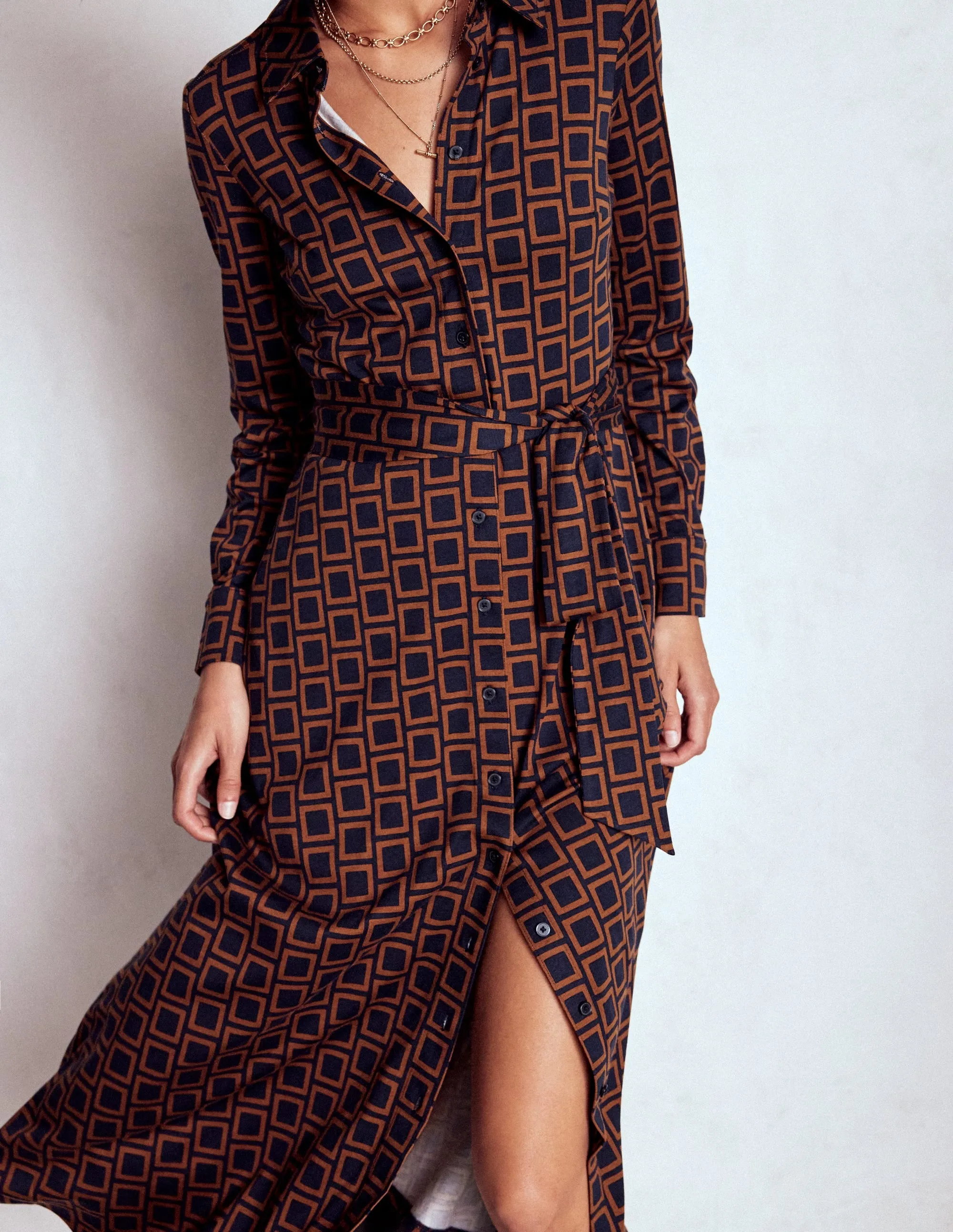 Lux Look Beach Moment Marcia Jersey Shirt Dress-French Navy, Square Geometric